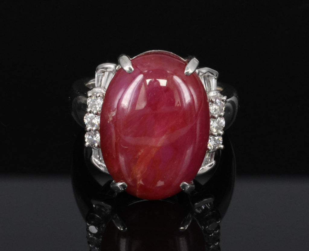 Vintage 22.06ct Natural Star Ruby & 0.58ct Diamond Platinum Ring Size 9.25