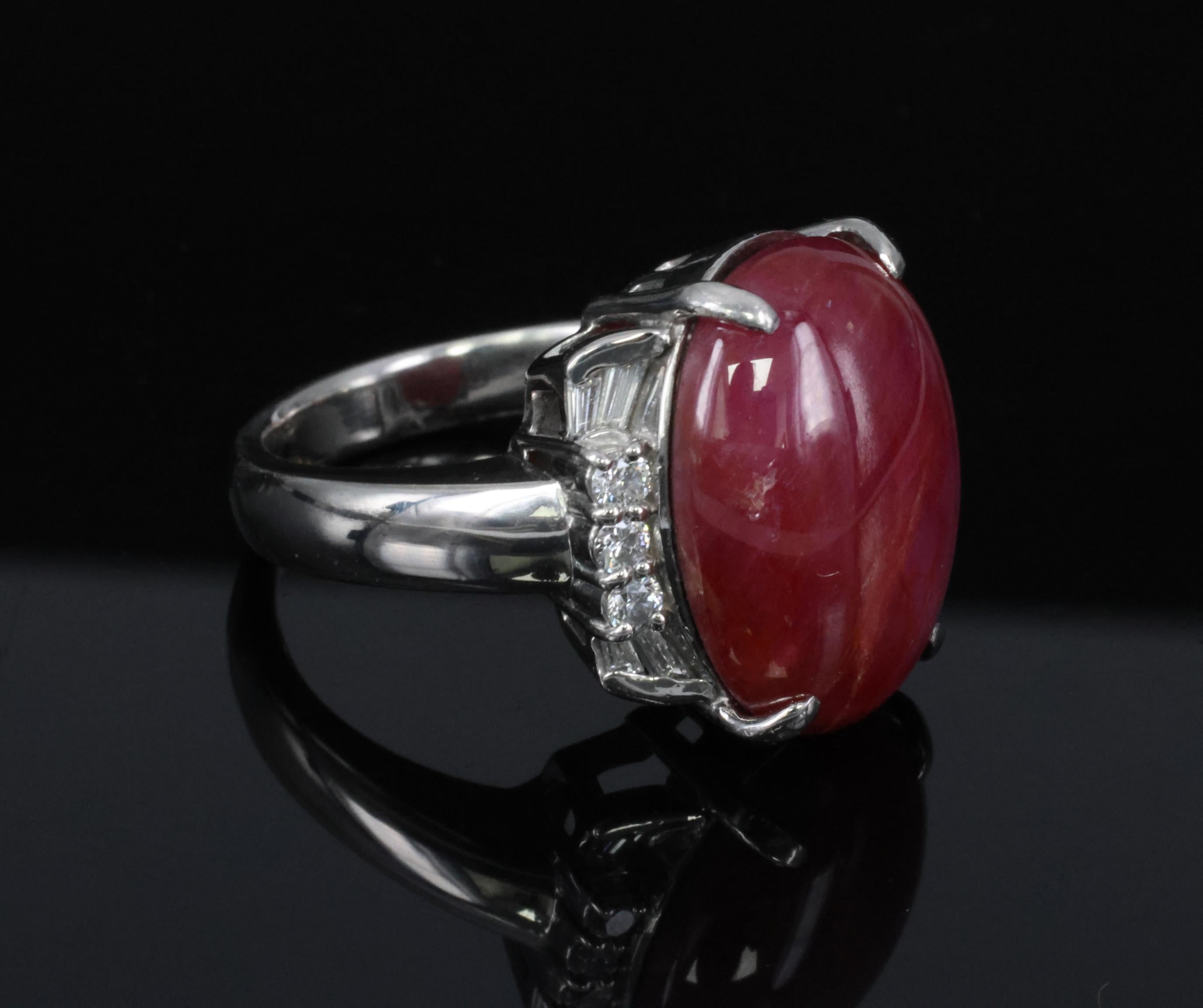Vintage 22.06ct Natural Star Ruby & 0.58ct Diamond Platinum Ring Size 9.25