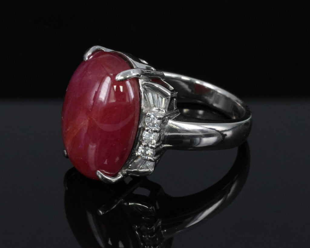 Vintage 22.06ct Natural Star Ruby & 0.58ct Diamond Platinum Ring Size 9.25