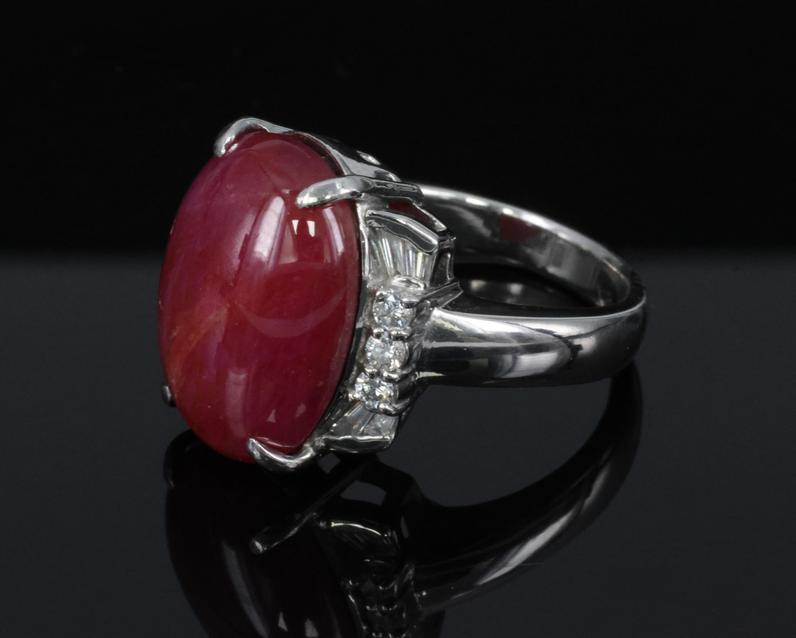 Vintage 22.06ct Natural Star Ruby & 0.58ct Diamond Platinum Ring Size 9.25