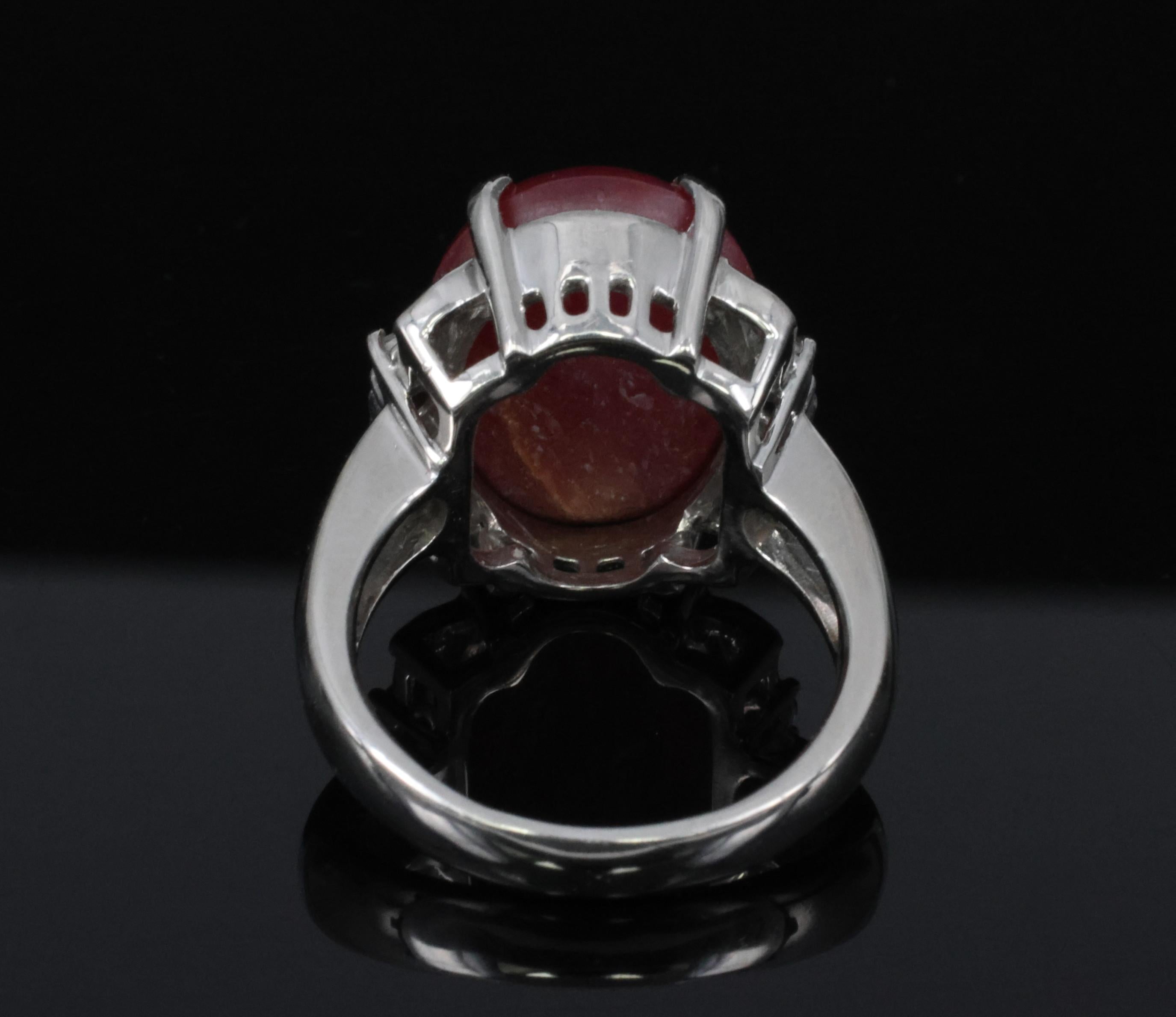 Vintage 22.06ct Natural Star Ruby & 0.58ct Diamond Platinum Ring Size 9.25