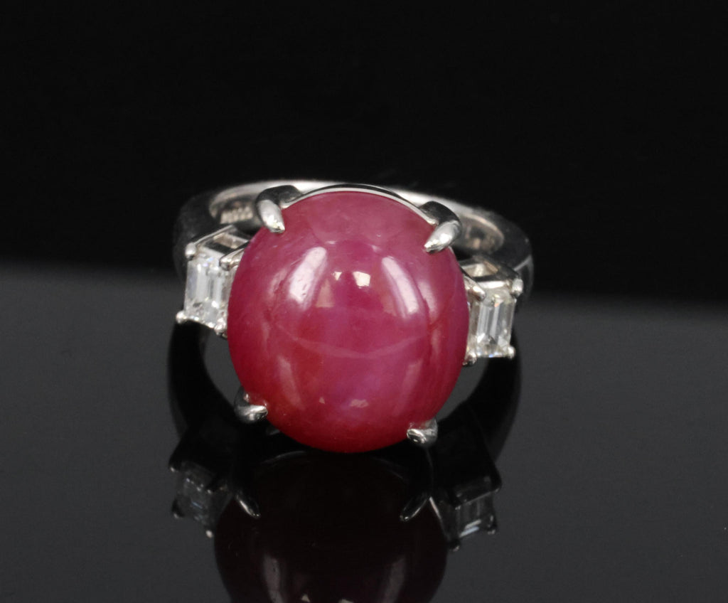 Rare!!! 14.26 Natural Double Star Ruby & 0.38ct Diamond Platinum Ring Size 5.75