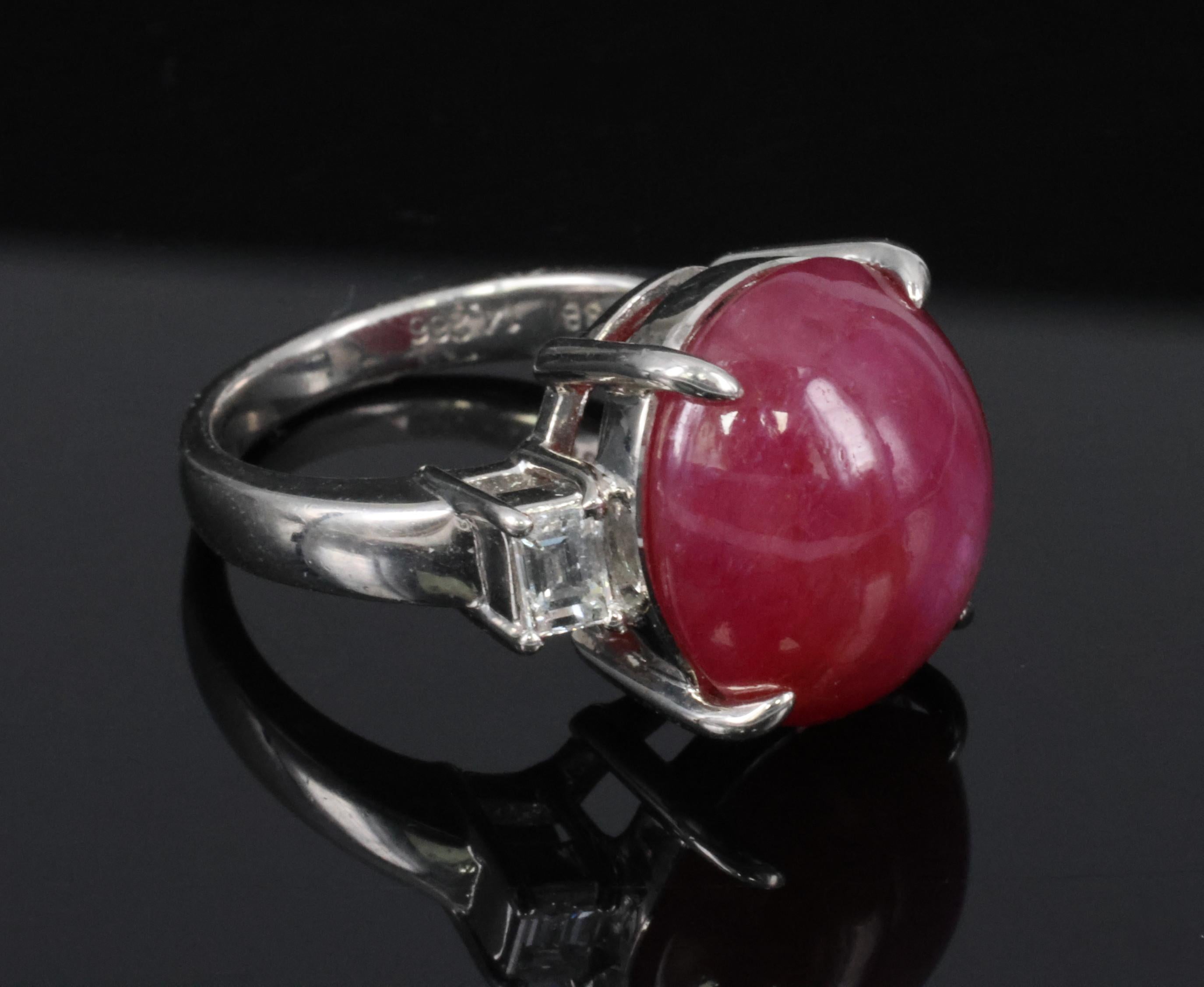 Rare!!! 14.26 Natural Double Star Ruby & 0.38ct Diamond Platinum Ring Size 5.75