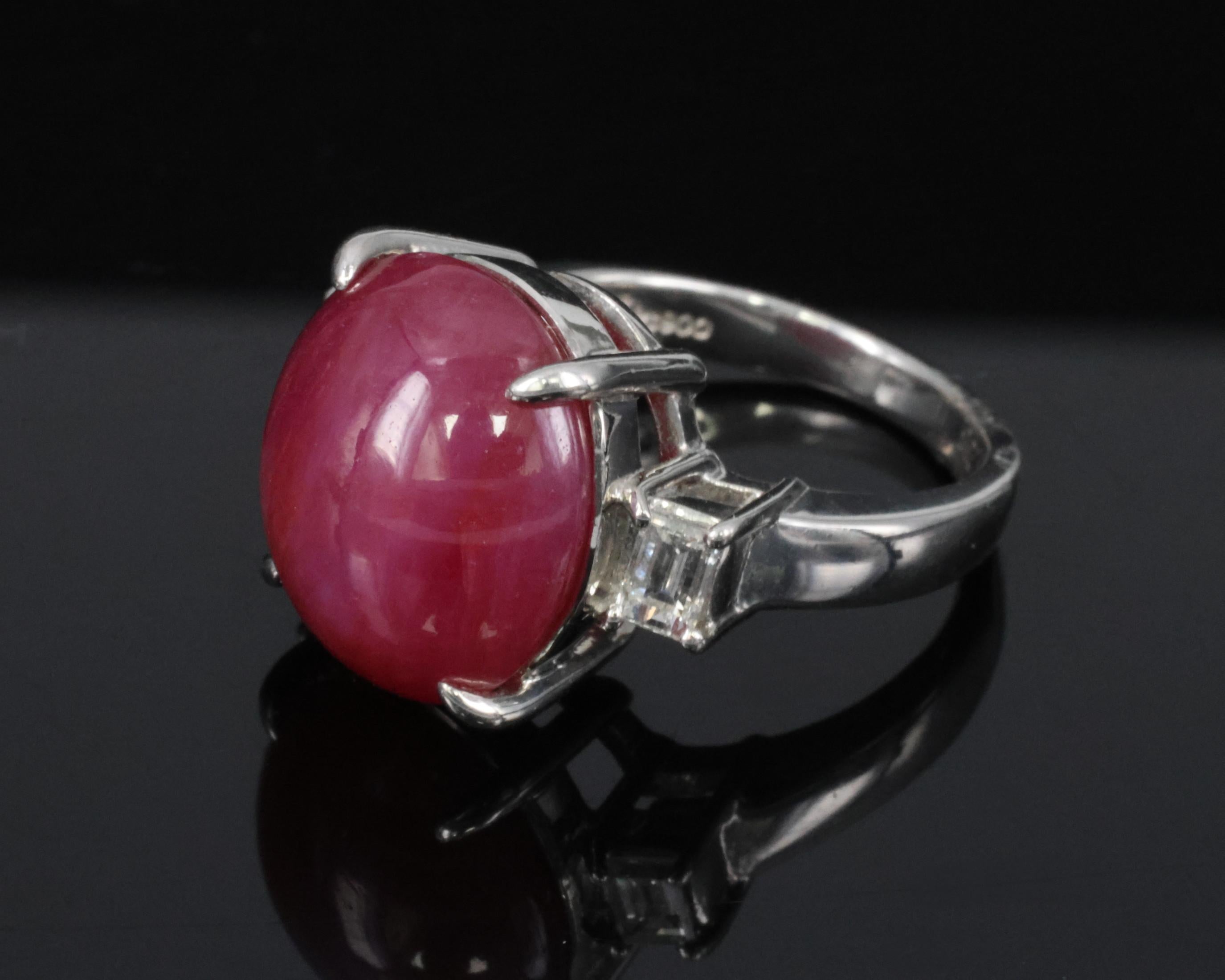 Rare!!! 14.26 Natural Double Star Ruby & 0.38ct Diamond Platinum Ring Size 5.75