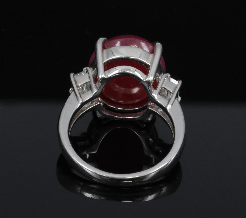 Rare!!! 14.26 Natural Double Star Ruby & 0.38ct Diamond Platinum Ring Size 5.75