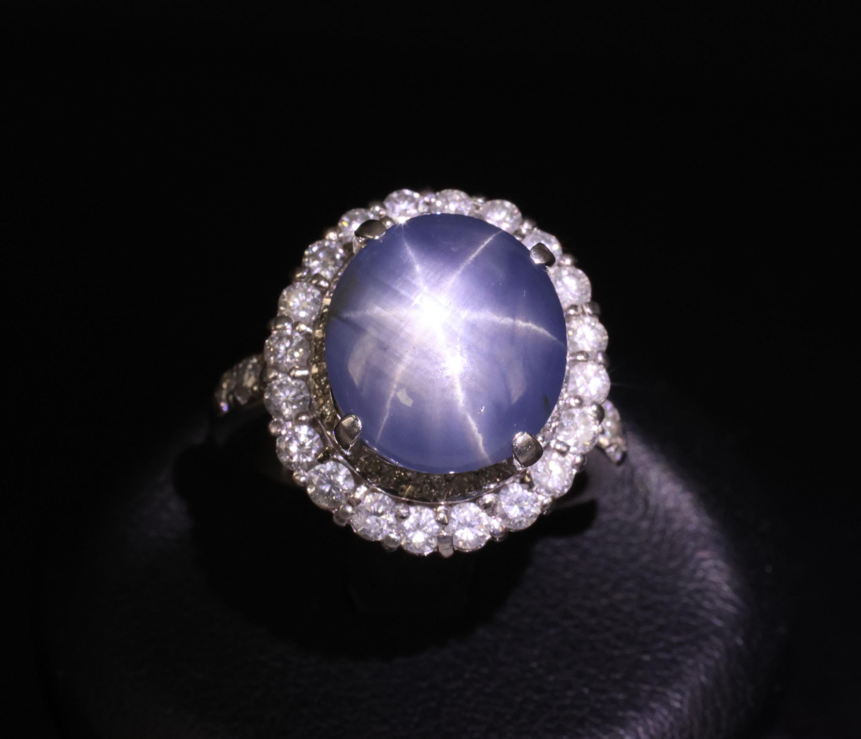 Vintage 11.12ct Natural Star Sapphire & 1.24ct Diamond Platinum Ring Size 7.5