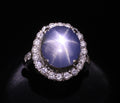 Vintage 11.12ct Natural Star Sapphire & 1.24ct Diamond Platinum Ring Size 7.5