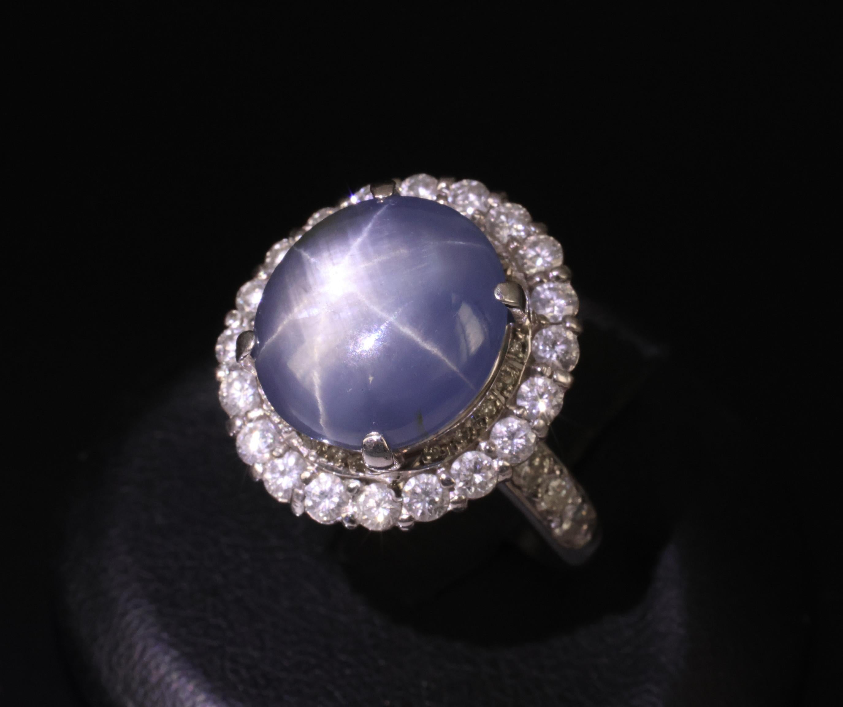Vintage 11.12ct Natural Star Sapphire & 1.24ct Diamond Platinum Ring Size 7.5