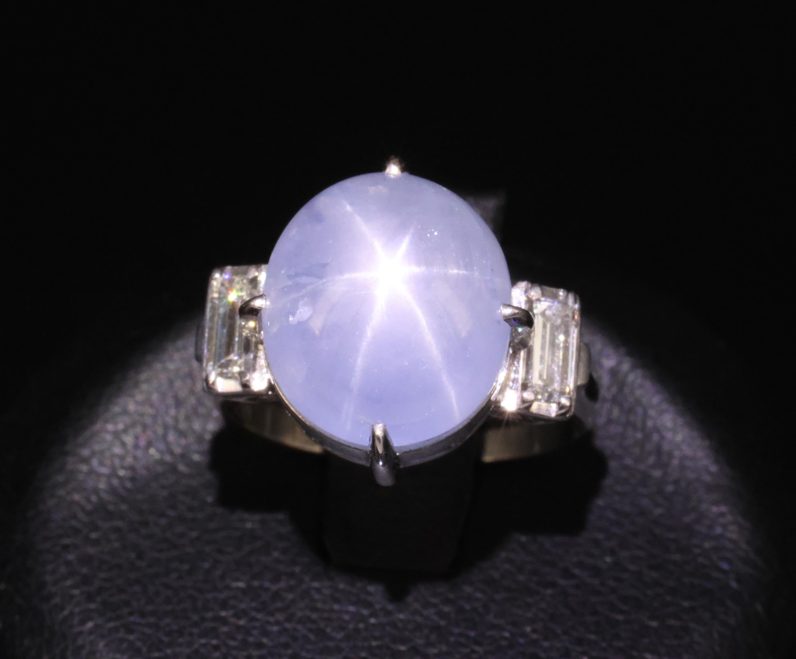 Fine 10.52ct Natural Star Sapphire & 0.20ct Diamond Platinum Ring, Size 5.75