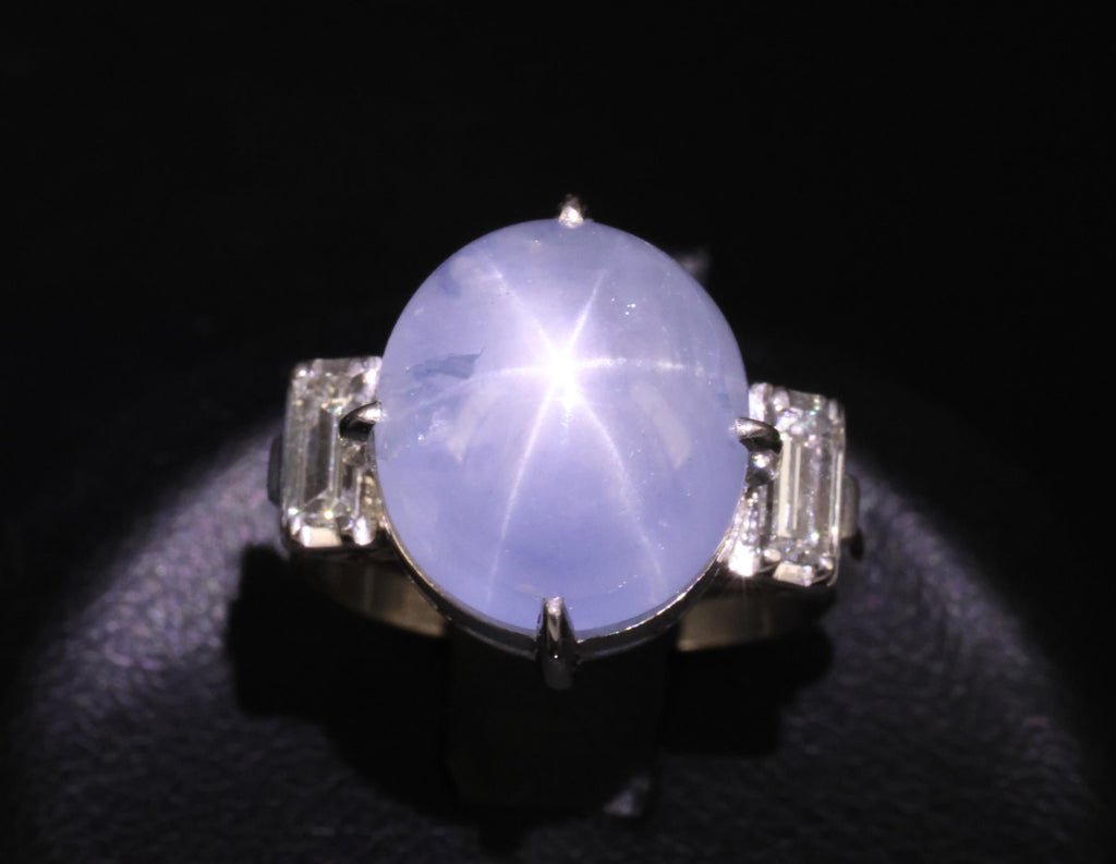 Fine 10.52ct Natural Star Sapphire & 0.20ct Diamond Platinum Ring, Size 5.75