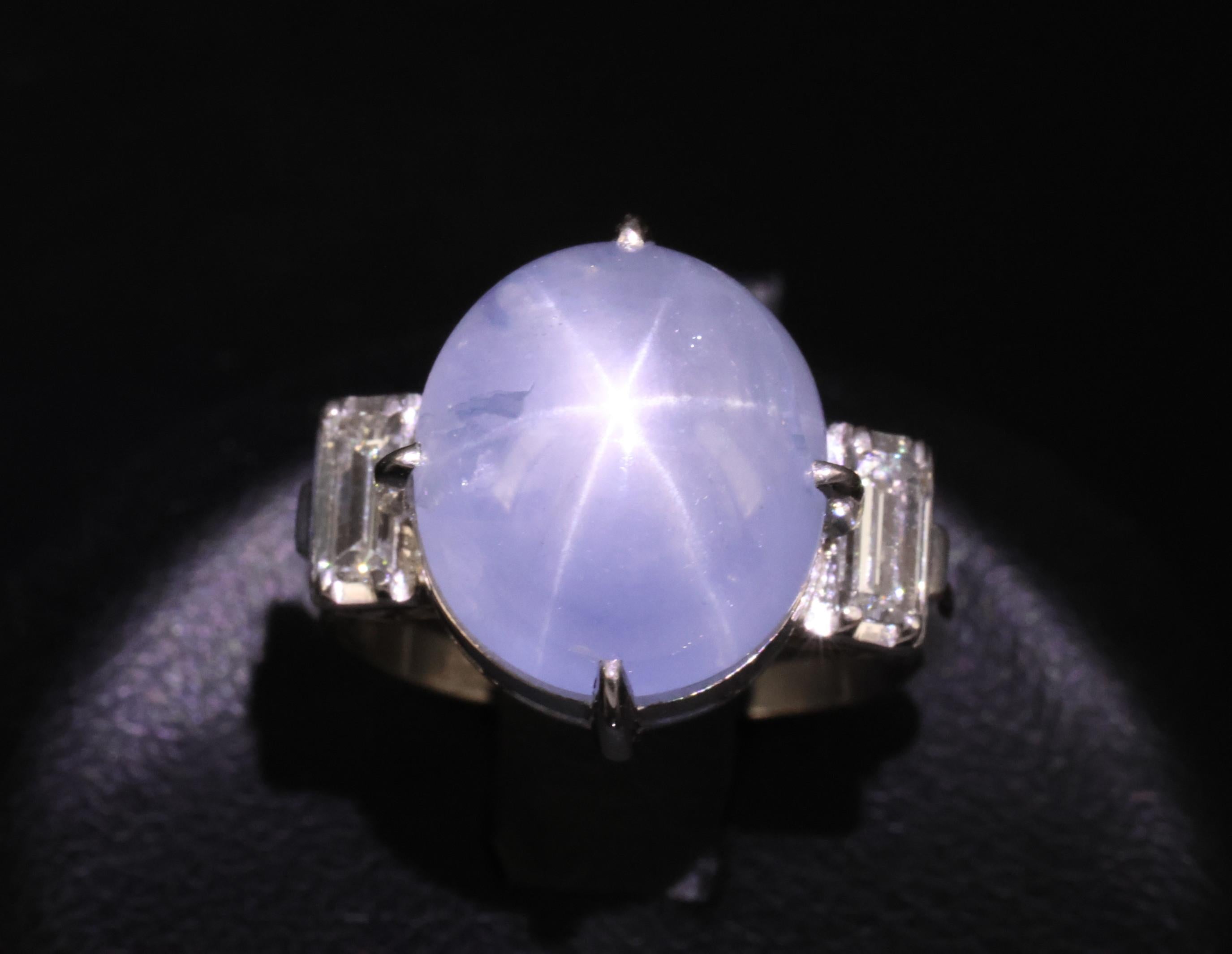 Fine 10.52ct Natural Star Sapphire & 0.20ct Diamond Platinum Ring, Size 5.75