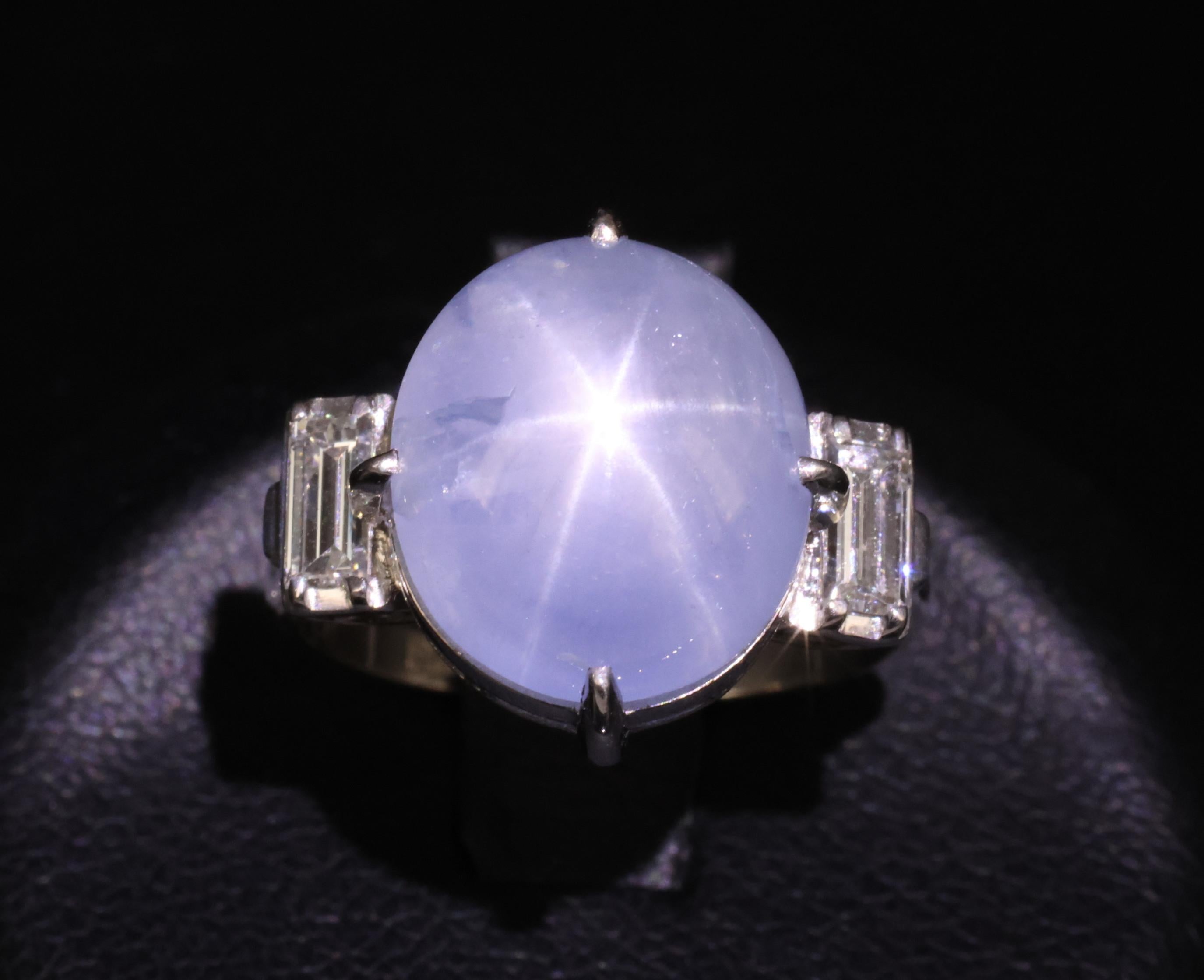 Fine 10.52ct Natural Star Sapphire & 0.20ct Diamond Platinum Ring, Size 5.75
