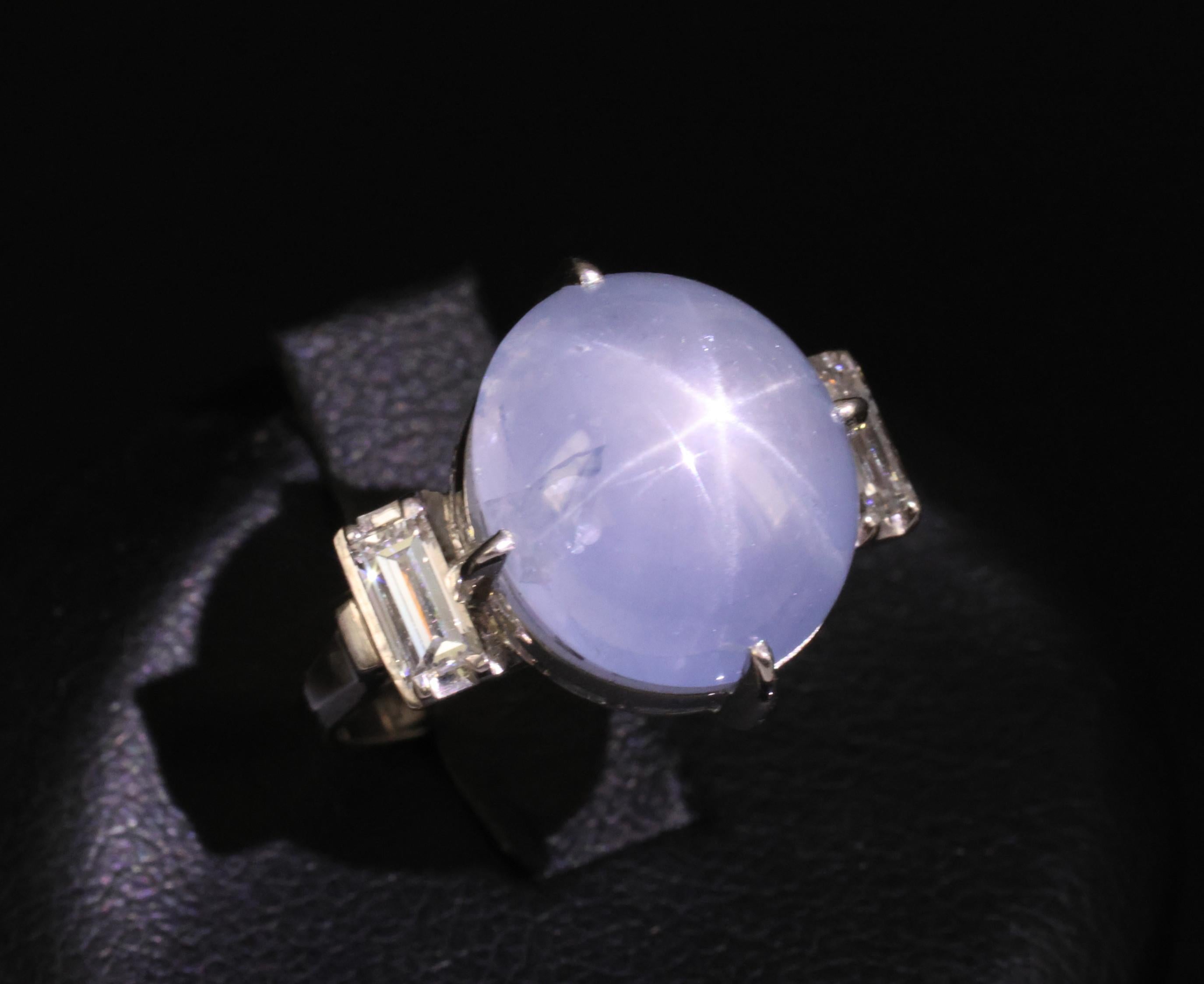 Fine 10.52ct Natural Star Sapphire & 0.20ct Diamond Platinum Ring, Size 5.75