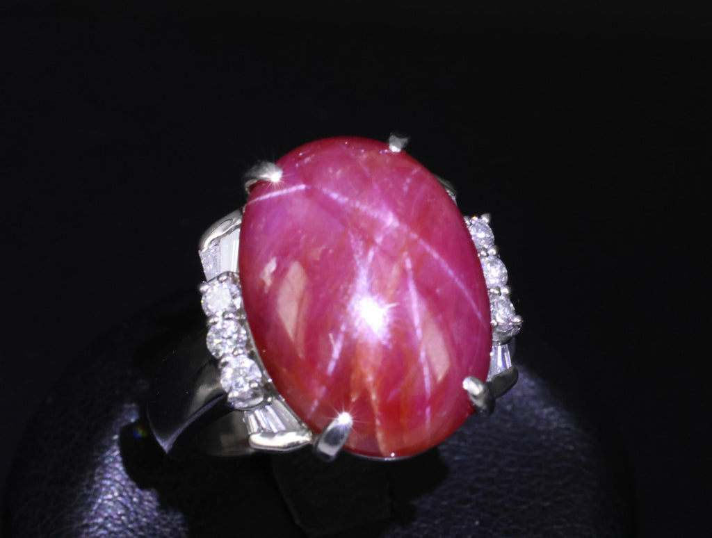 Vintage 22.06ct Natural Star Ruby & 0.58ct Diamond Platinum Ring Size 9.25