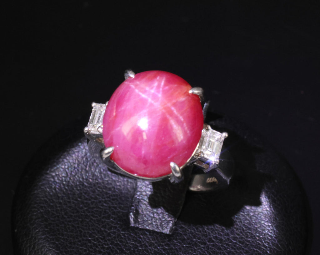 Rare!!! 14.26 Natural Double Star Ruby & 0.38ct Diamond Platinum Ring Size 5.75