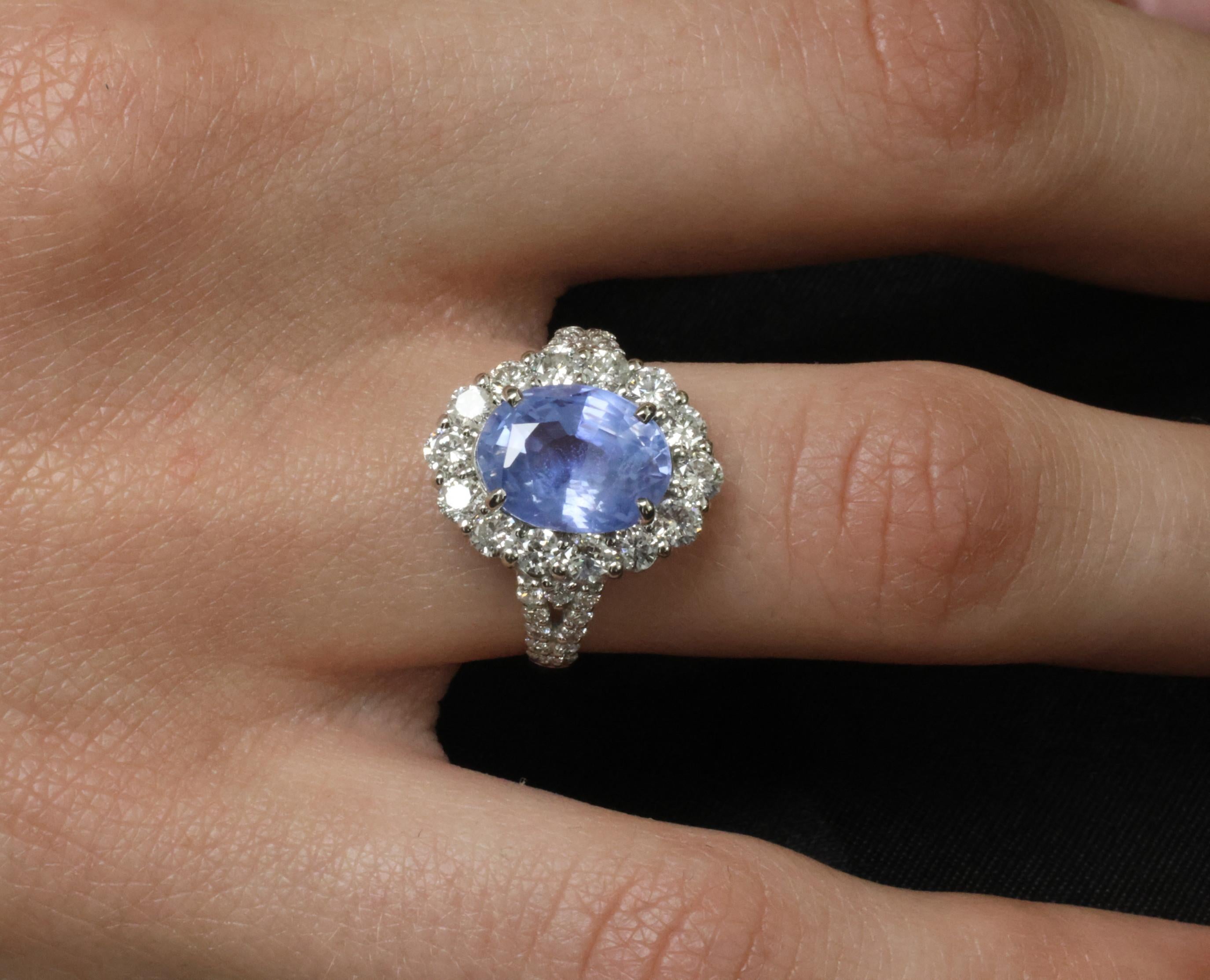 Rare 4.71ct GIA Ceylon No Heat Sapphire & 1.32ct Diamond Platinum Ring Size 6.25