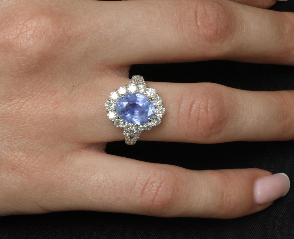 Rare 4.71ct GIA Ceylon No Heat Sapphire & 1.32ct Diamond Platinum Ring Size 6.25