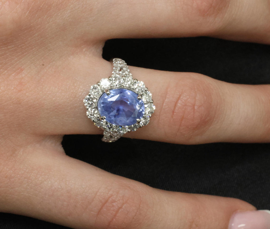 Rare 4.71ct GIA Ceylon No Heat Sapphire & 1.32ct Diamond Platinum Ring Size 6.25