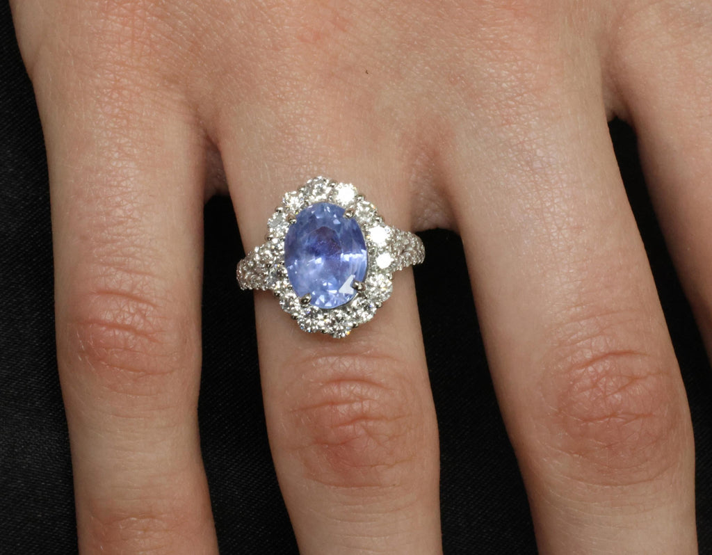 Rare 4.71ct GIA Ceylon No Heat Sapphire & 1.32ct Diamond Platinum Ring Size 6.25