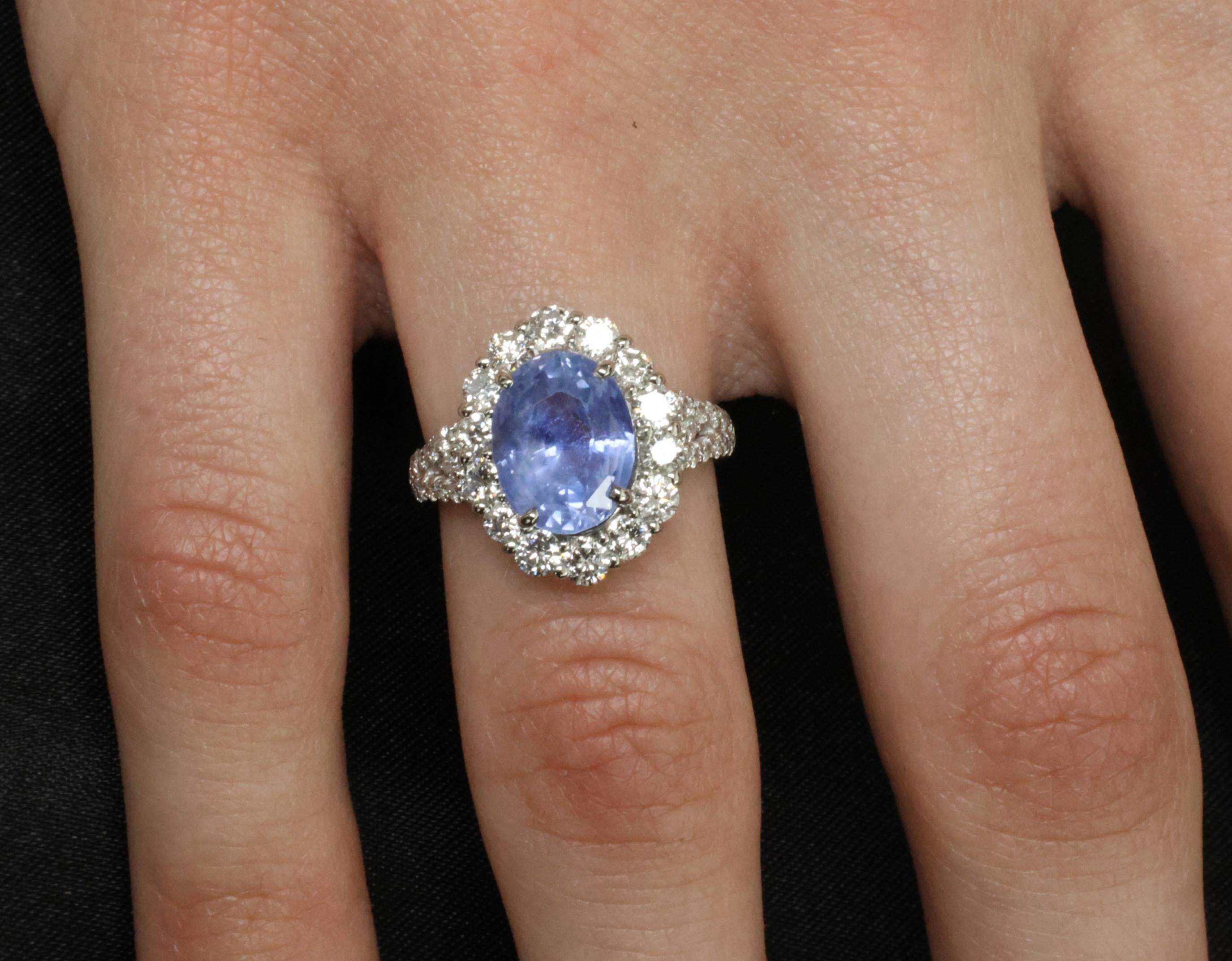 Rare 4.71ct GIA Ceylon No Heat Sapphire & 1.32ct Diamond Platinum Ring Size 6.25