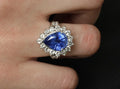 5.67ct Pear Shape GIA Ceylon Sapphire & 2.31ct Diamond Platinum Ring Size 6.25