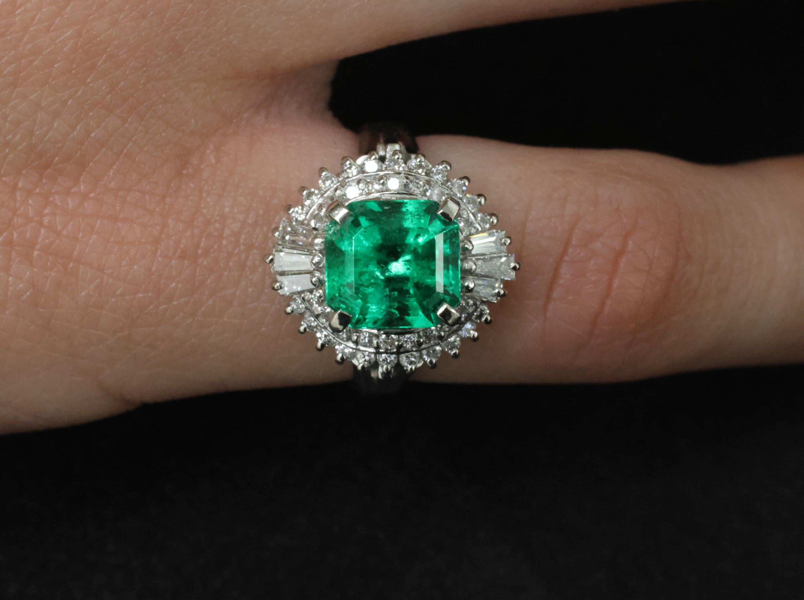 Rare 2.08ct GIA Colombian No Oil Emerald 0.51ct Diamond Platinum Ring Size 4.25