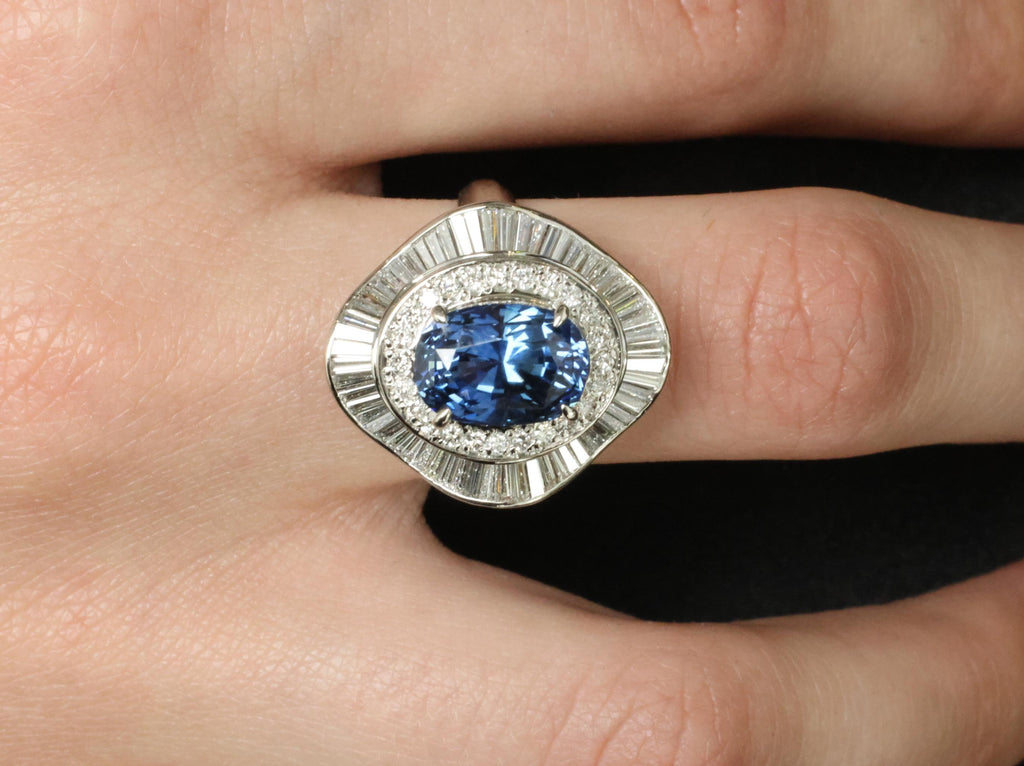 Vintage 6.27ct GIA Certified Sapphire & 1.46ct Diamond Platinum Ring, Size 8.25