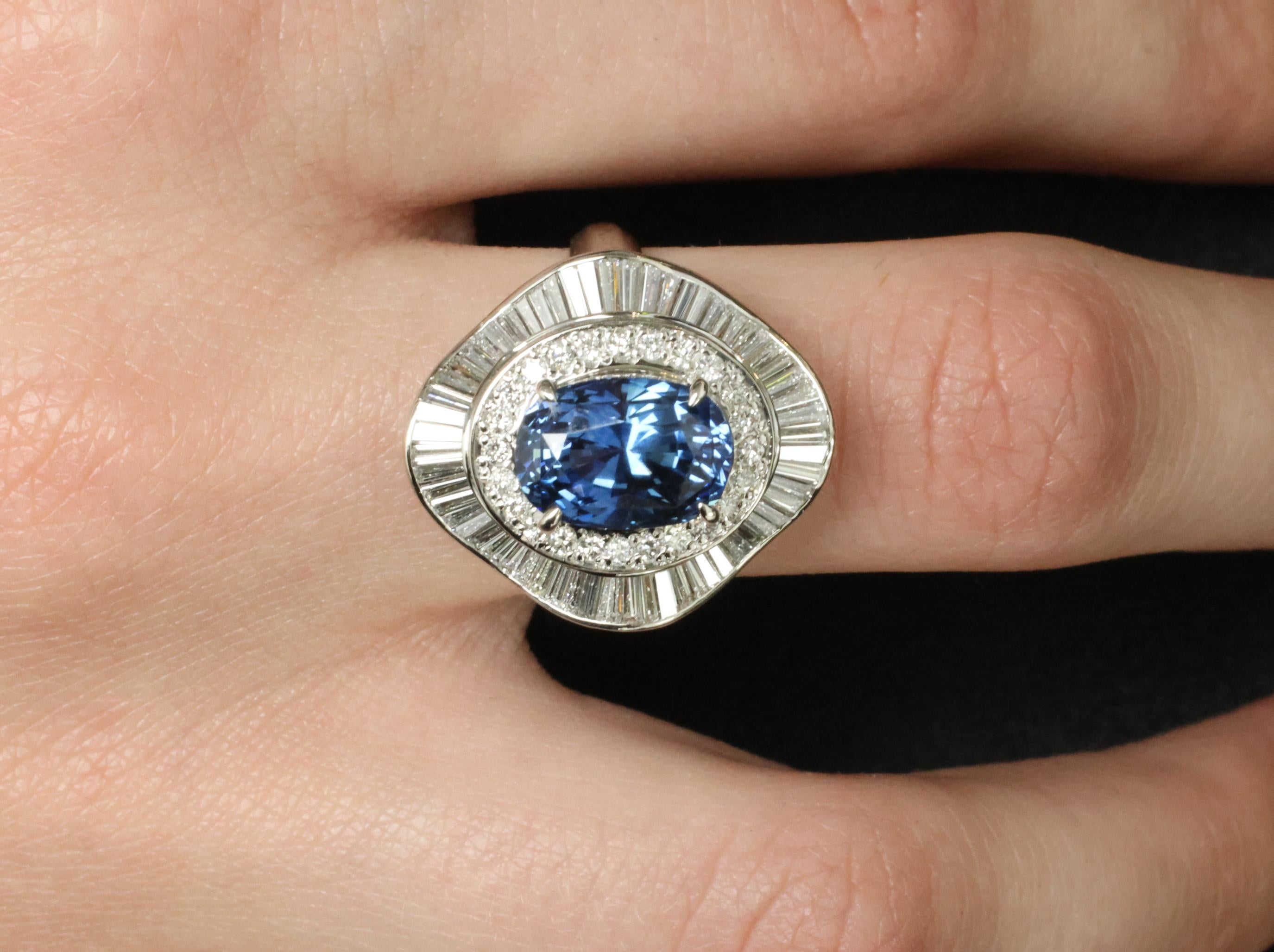 Vintage 6.27ct GIA Certified Sapphire & 1.46ct Diamond Platinum Ring, Size 8.25