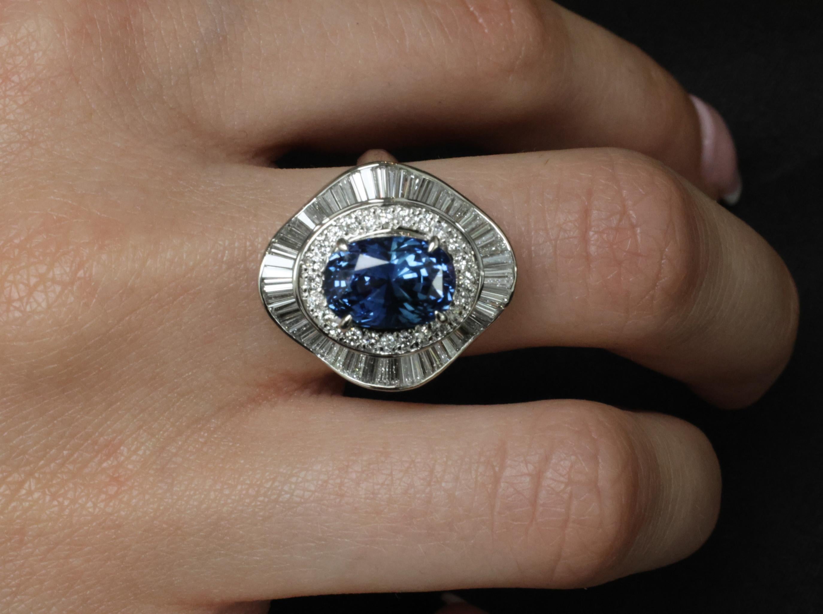 Vintage 6.27ct GIA Certified Sapphire & 1.46ct Diamond Platinum Ring, Size 8.25