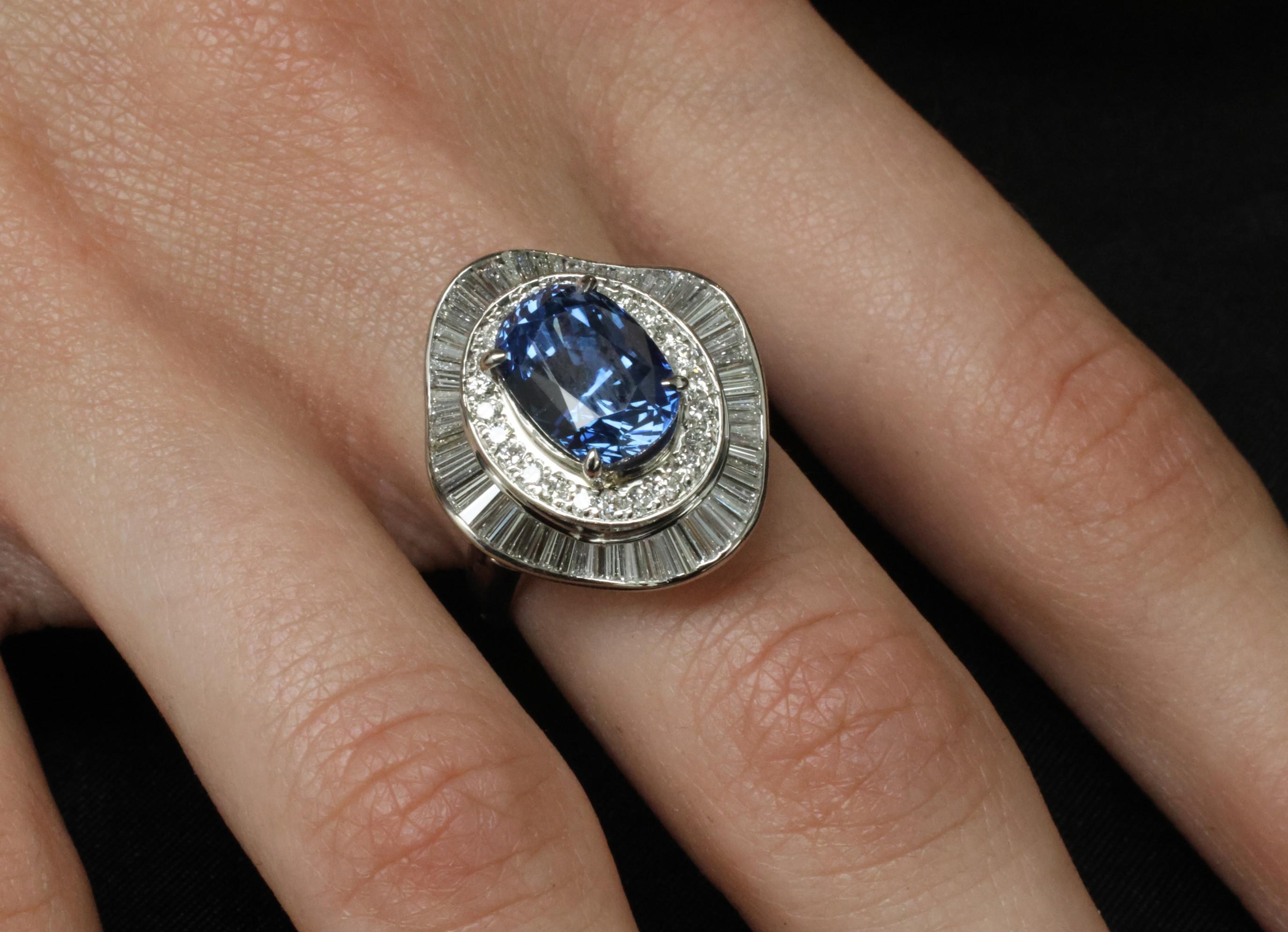 Vintage 6.27ct GIA Certified Sapphire & 1.46ct Diamond Platinum Ring, Size 8.25