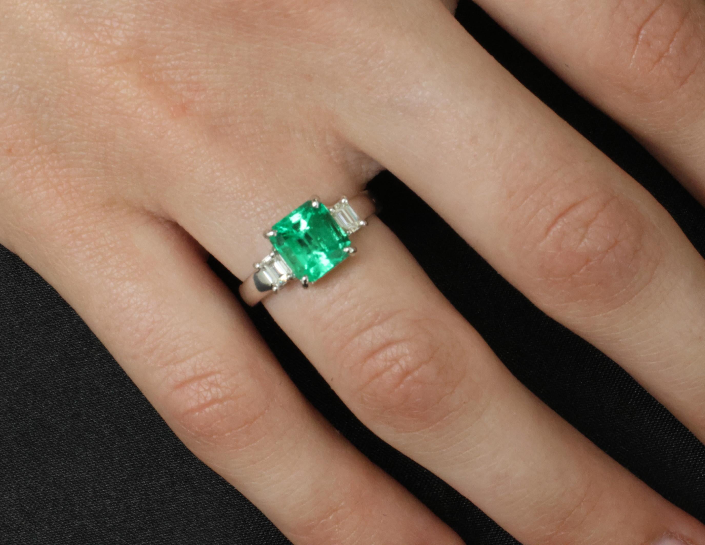 Fine 1.98ct GIA Colombian Emerald & 0.28ct Diamond Platinum Ring, Size 6.25