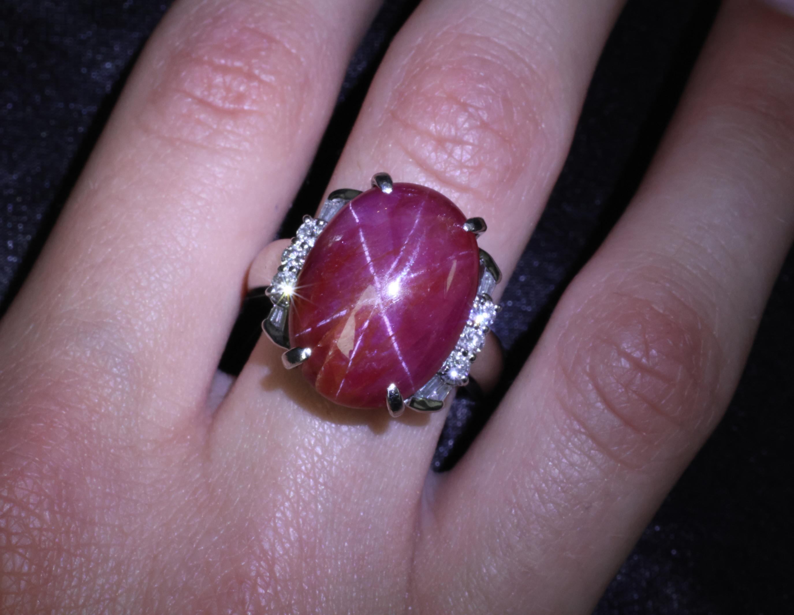 Vintage 22.06ct Natural Star Ruby & 0.58ct Diamond Platinum Ring Size 9.25