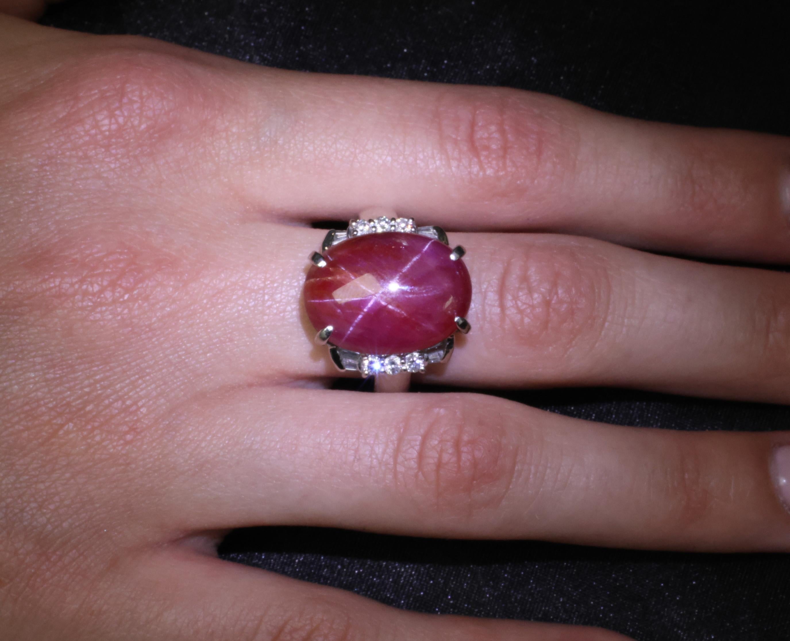 Vintage 22.06ct Natural Star Ruby & 0.58ct Diamond Platinum Ring Size 9.25