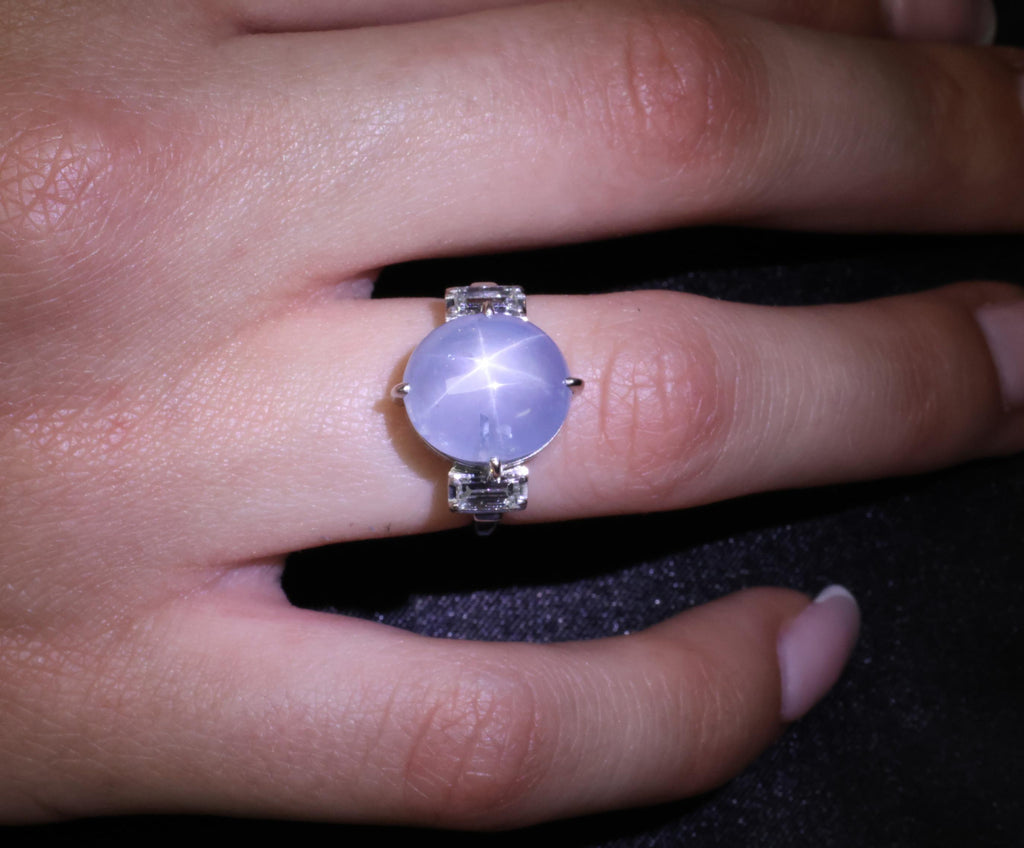 Fine 10.52ct Natural Star Sapphire & 0.20ct Diamond Platinum Ring, Size 5.75