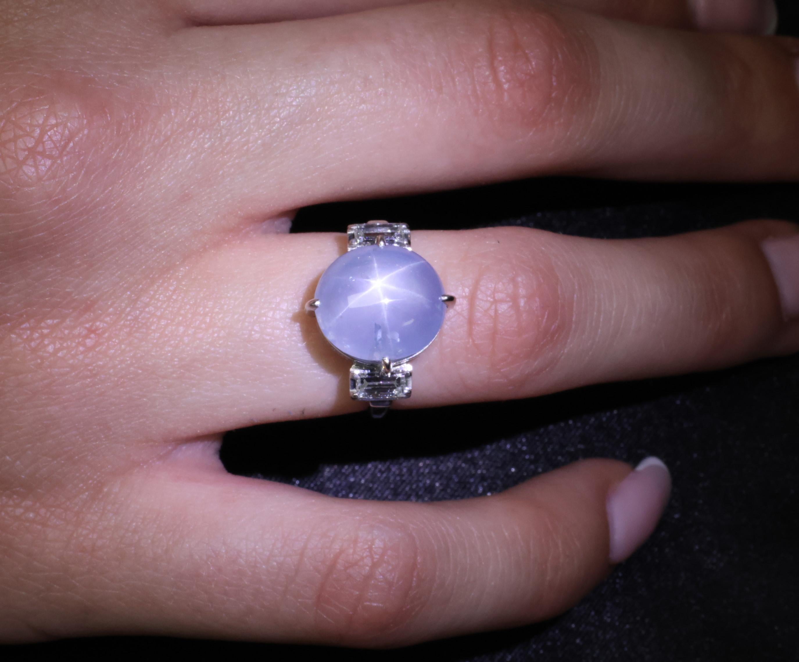Fine 10.52ct Natural Star Sapphire & 0.20ct Diamond Platinum Ring, Size 5.75