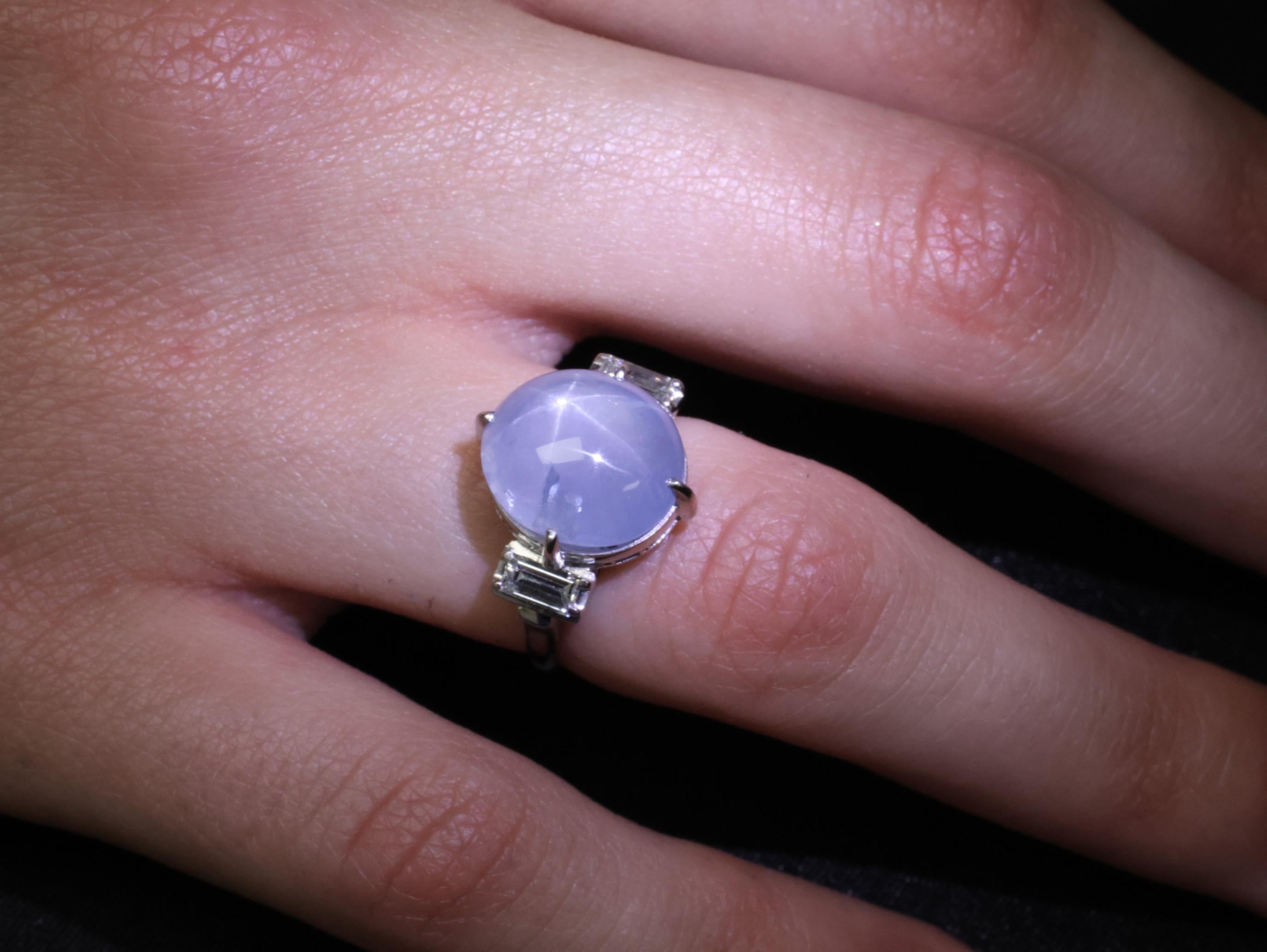 Fine 10.52ct Natural Star Sapphire & 0.20ct Diamond Platinum Ring, Size 5.75