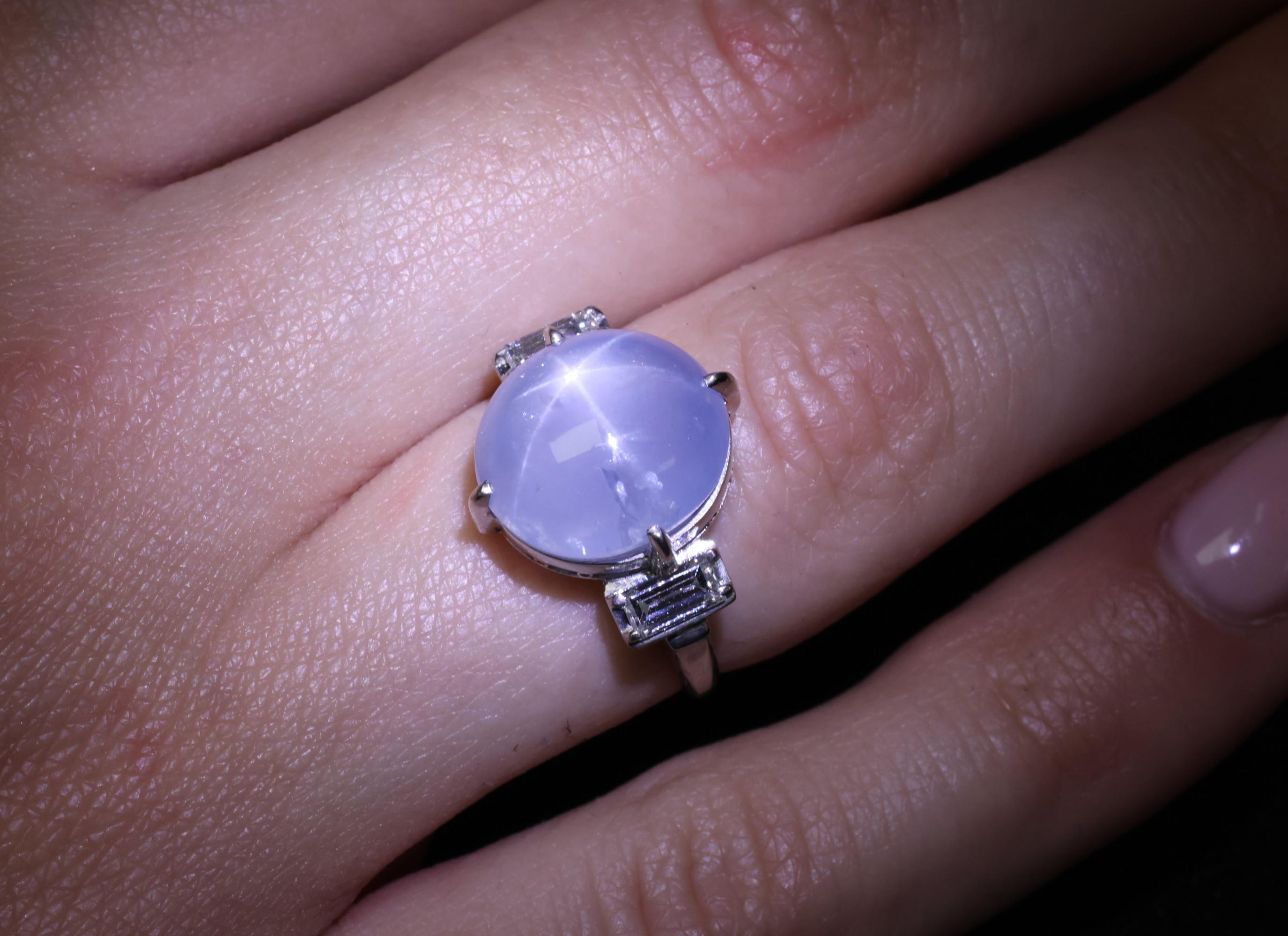 Fine 10.52ct Natural Star Sapphire & 0.20ct Diamond Platinum Ring, Size 5.75