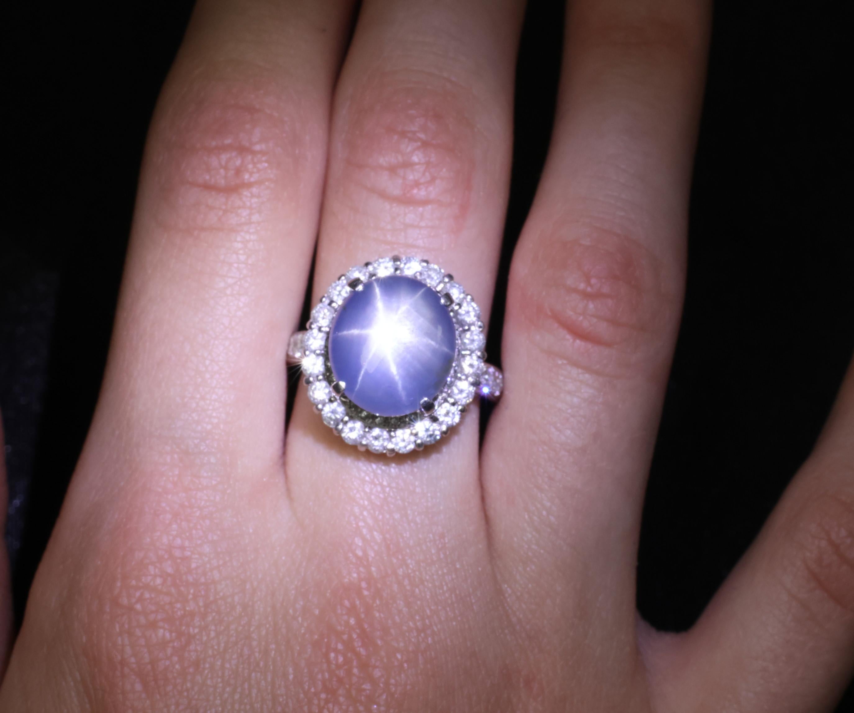 Vintage 11.12ct Natural Star Sapphire & 1.24ct Diamond Platinum Ring Size 7.5