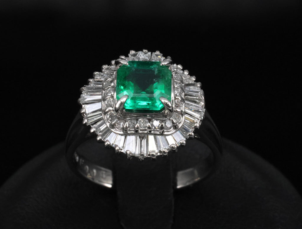 0.95ct Intense Green Natural Emerald & 0.77ct Diamond Platinum Ring, Size 6.25