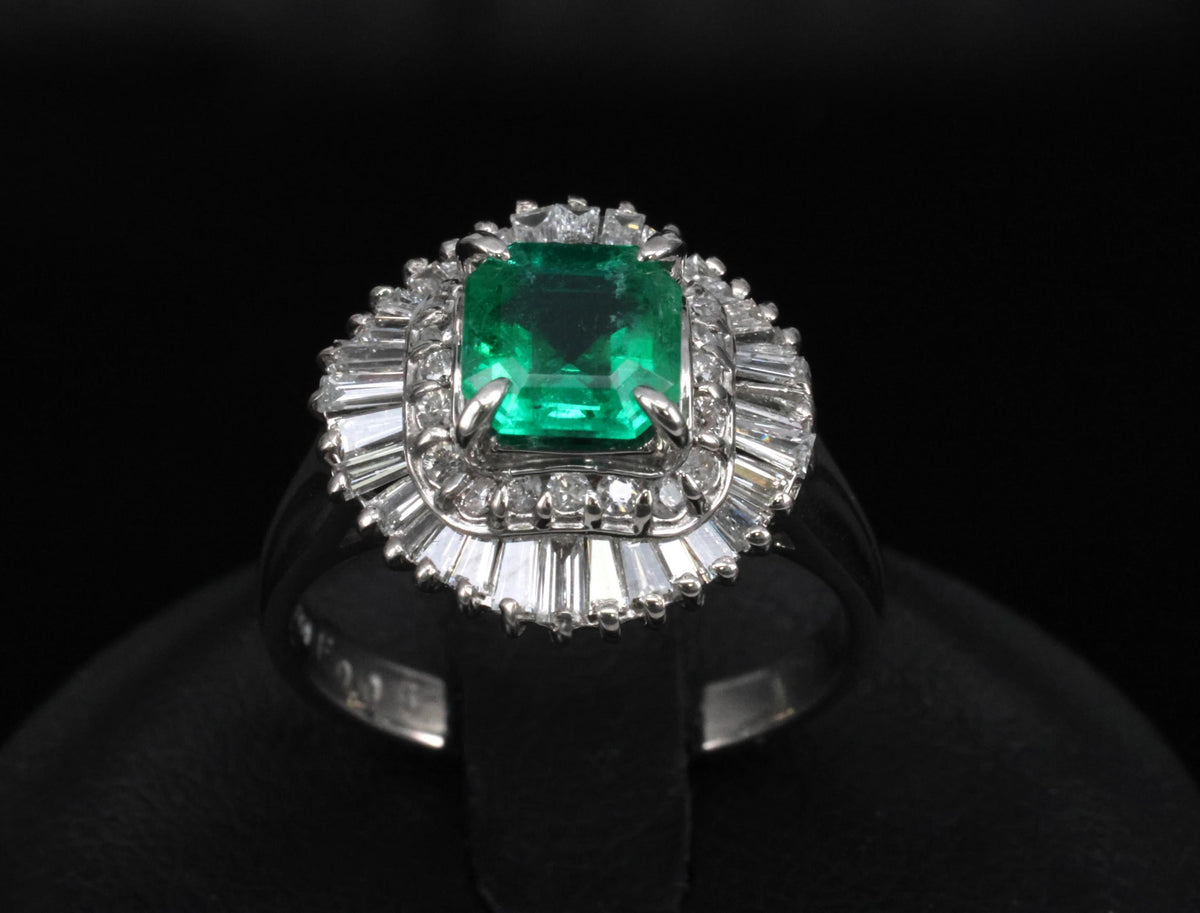 0.95ct Intense Green Natural Emerald & 0.77ct Diamond Platinum Ring, Size 6.25