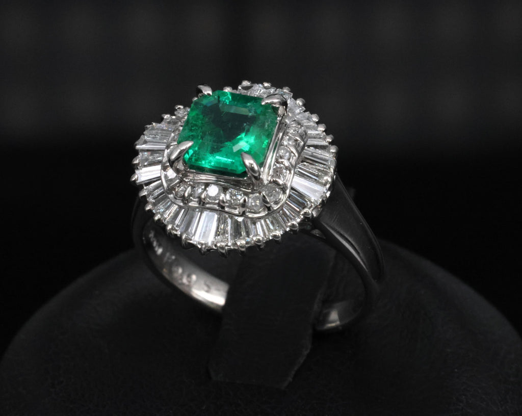 0.95ct Intense Green Natural Emerald & 0.77ct Diamond Platinum Ring, Size 6.25