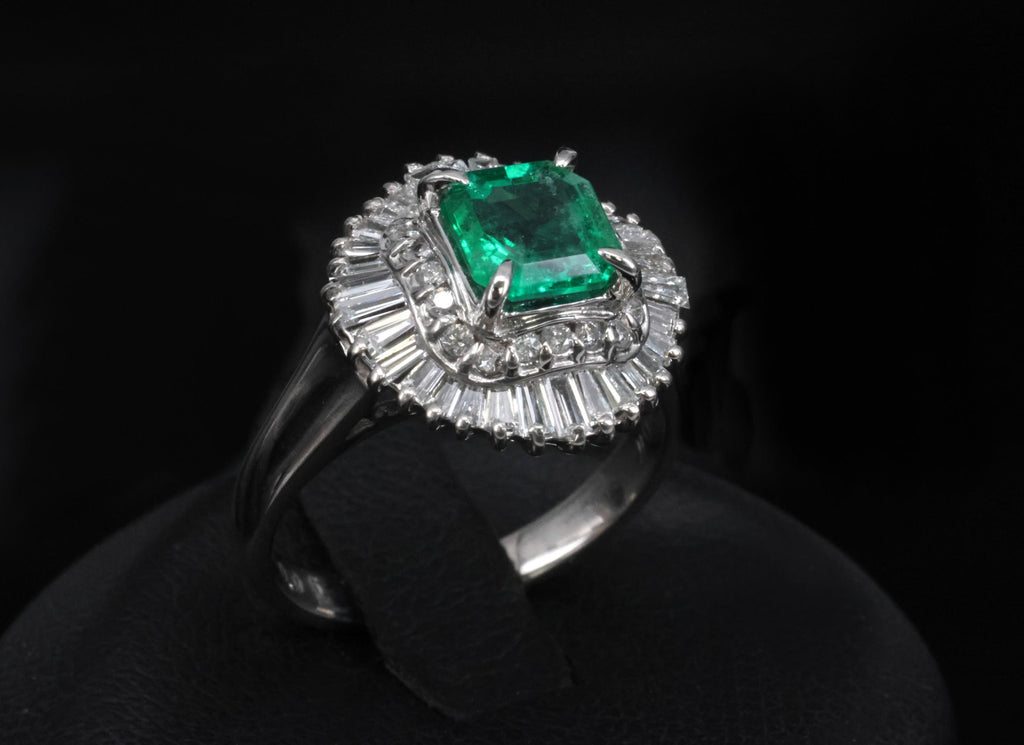 0.95ct Intense Green Natural Emerald & 0.77ct Diamond Platinum Ring, Size 6.25