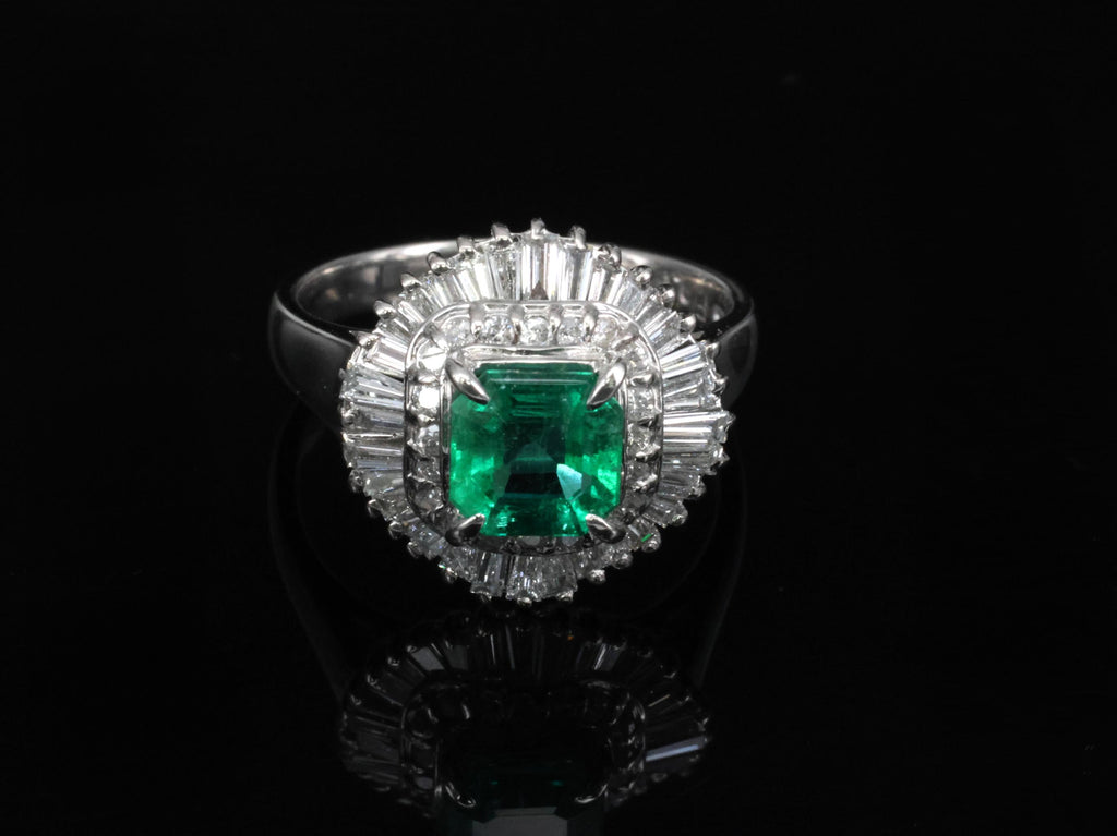 0.95ct Intense Green Natural Emerald & 0.77ct Diamond Platinum Ring, Size 6.25