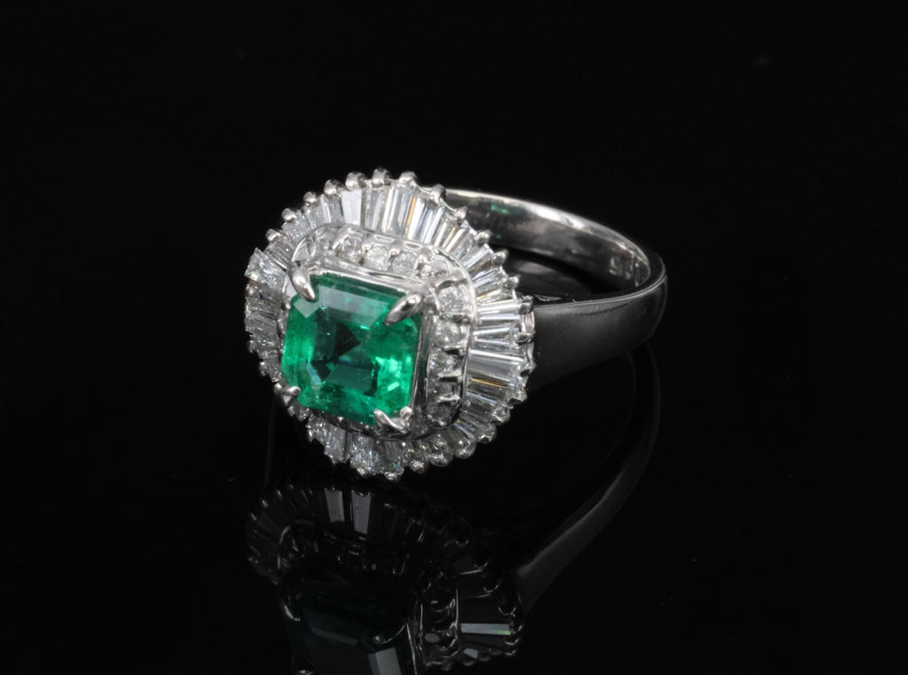 0.95ct Intense Green Natural Emerald & 0.77ct Diamond Platinum Ring, Size 6.25