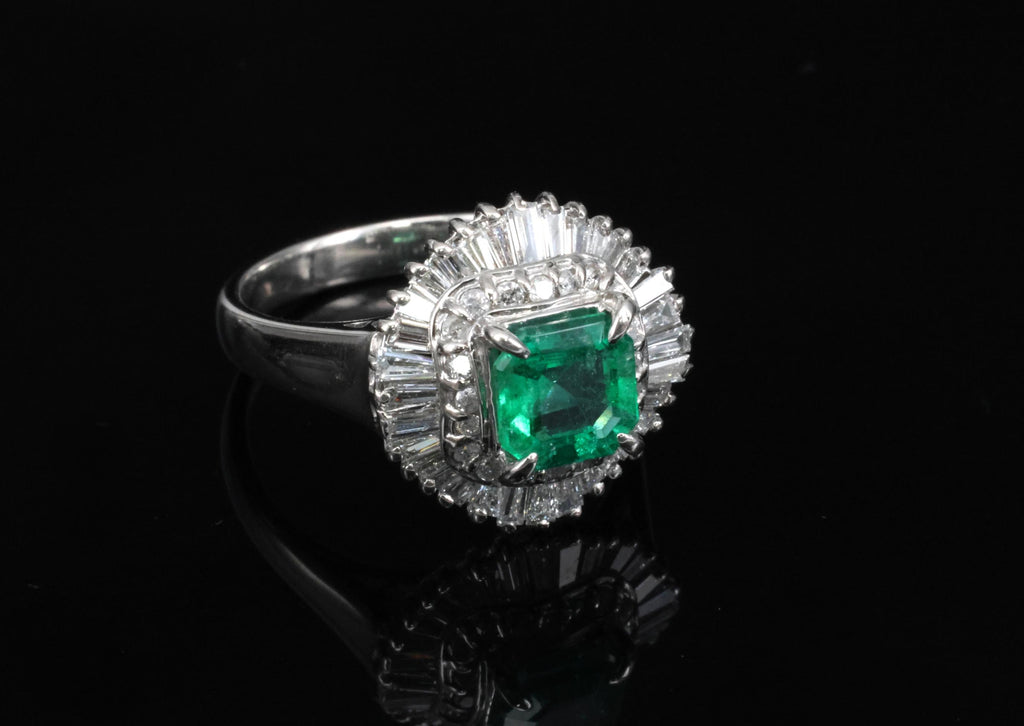 0.95ct Intense Green Natural Emerald & 0.77ct Diamond Platinum Ring, Size 6.25