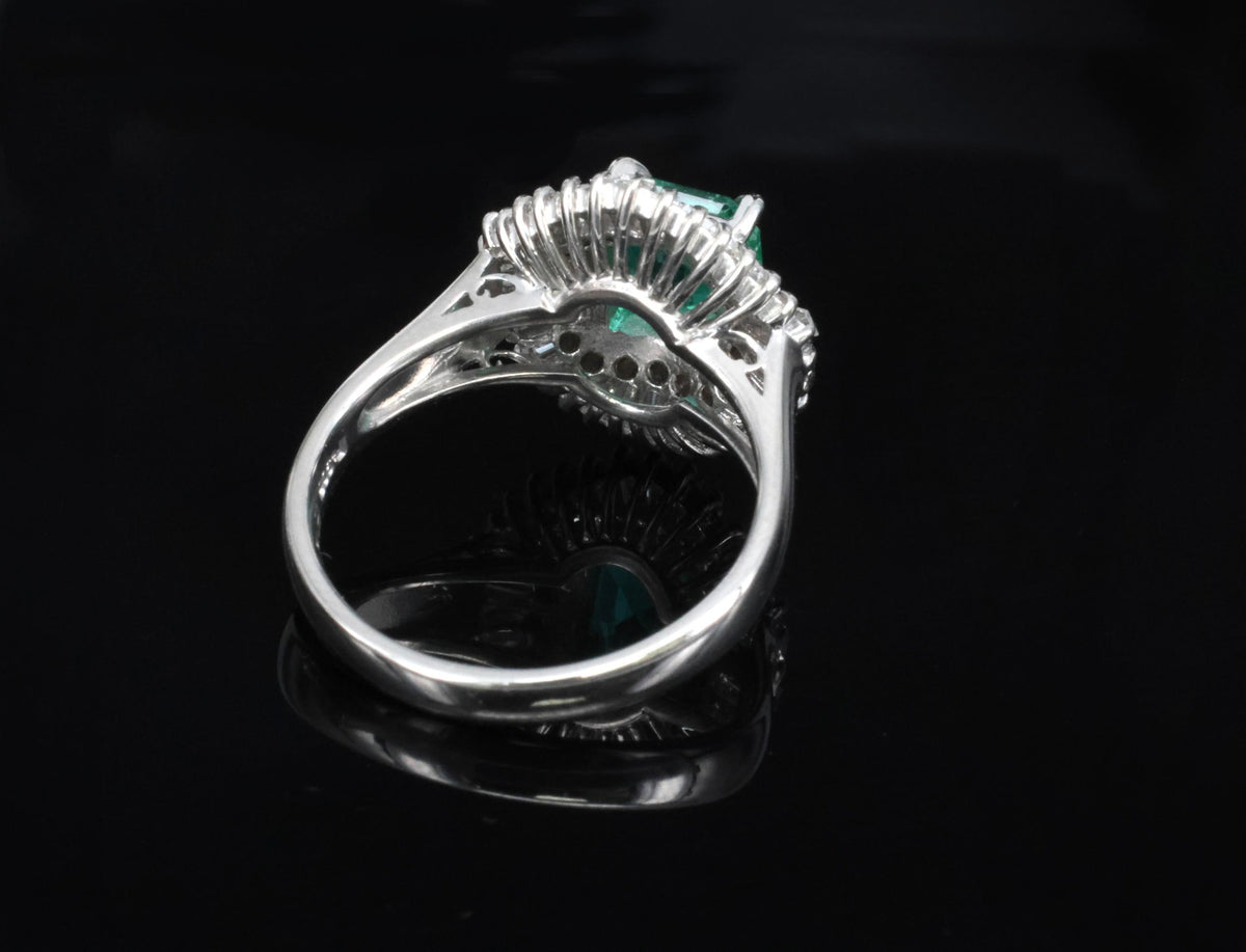 0.95ct Intense Green Natural Emerald & 0.77ct Diamond Platinum Ring, Size 6.25