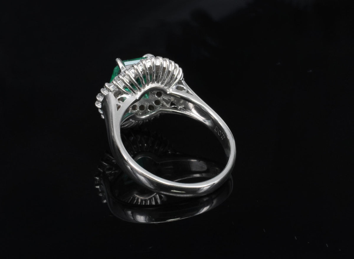 0.95ct Intense Green Natural Emerald & 0.77ct Diamond Platinum Ring, Size 6.25