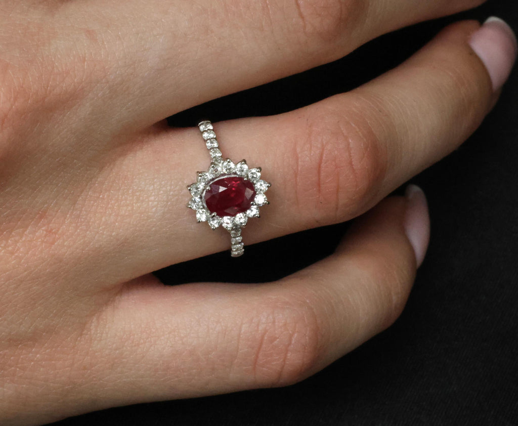 Fine 1.31ct AIGS GIA Pigeon Blood Ruby 0.46ct Diamond Platinum Ring Size 7