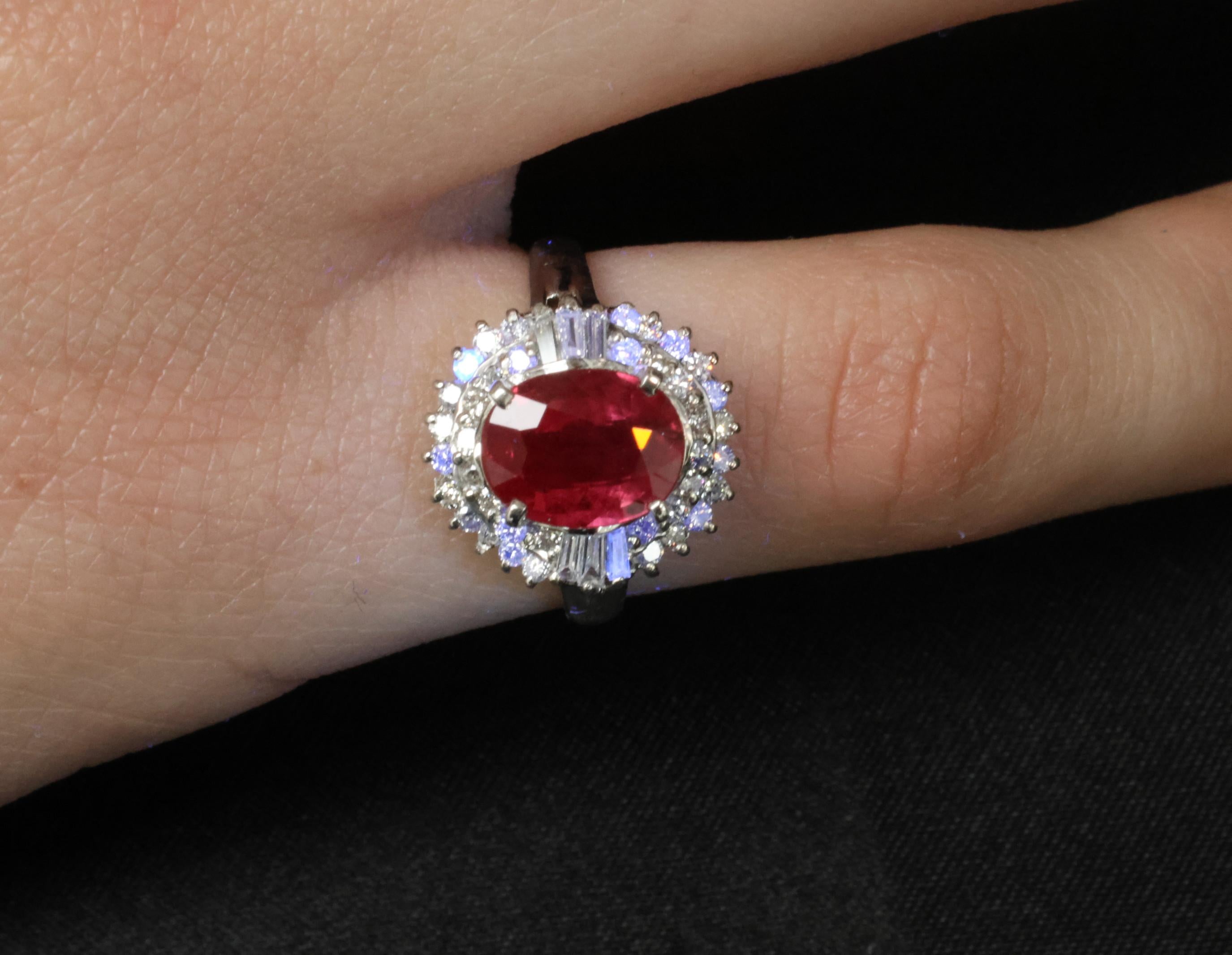 Vintage 2.04ct GIA Certified Thai Ruby & 0.49ct Diamond Platinum Ring, Size 5.25