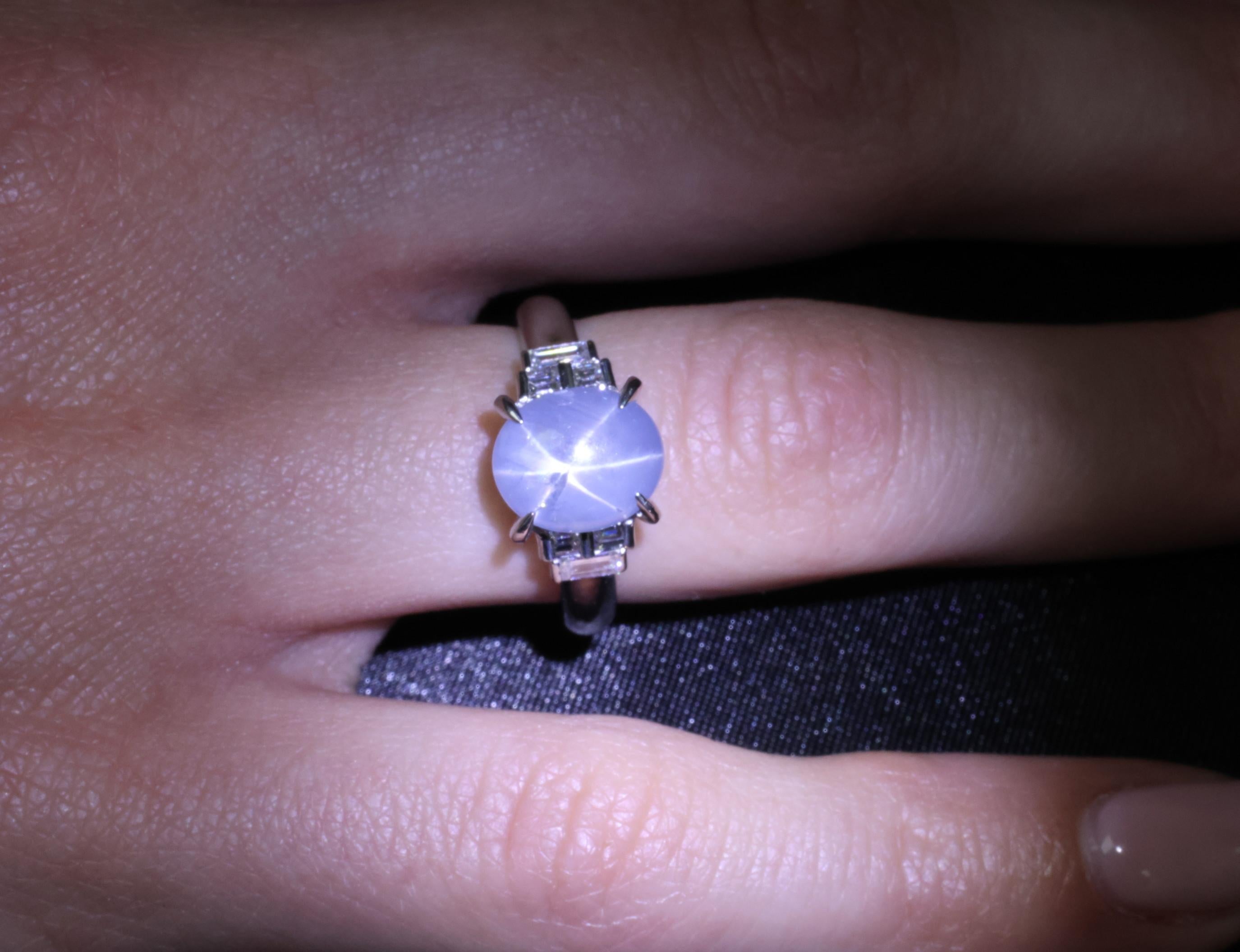 Fine 4.87ct Natural Blue Star Sapphire & 0.32ct Diamond Platinum Ring, Size 6.5